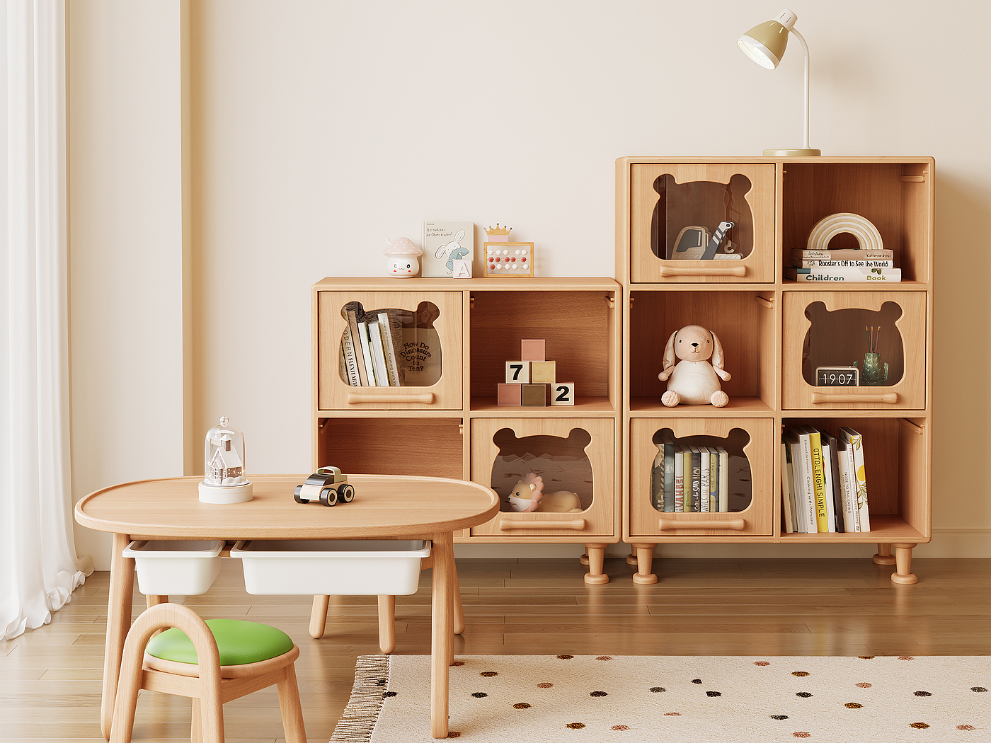 Children's furniture，Wooden furniture，Receive，cabinet，Children's room，