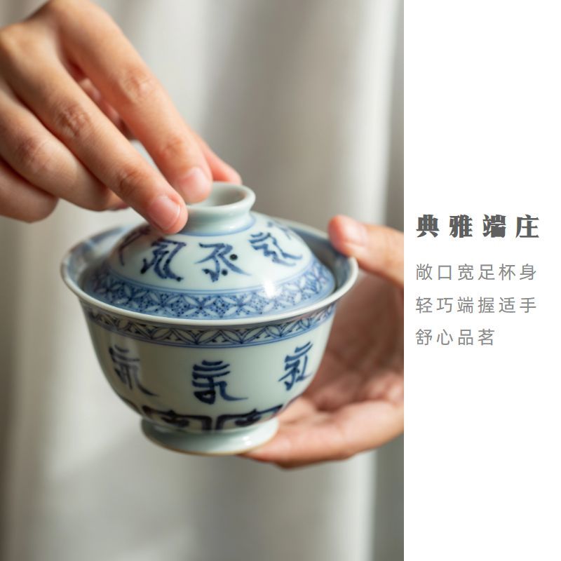 Hand-painted blue and flower ceramic tea set set，