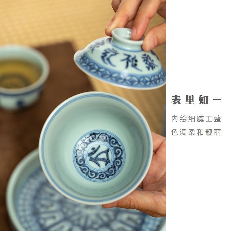 Hand-painted blue and flower ceramic tea set set，