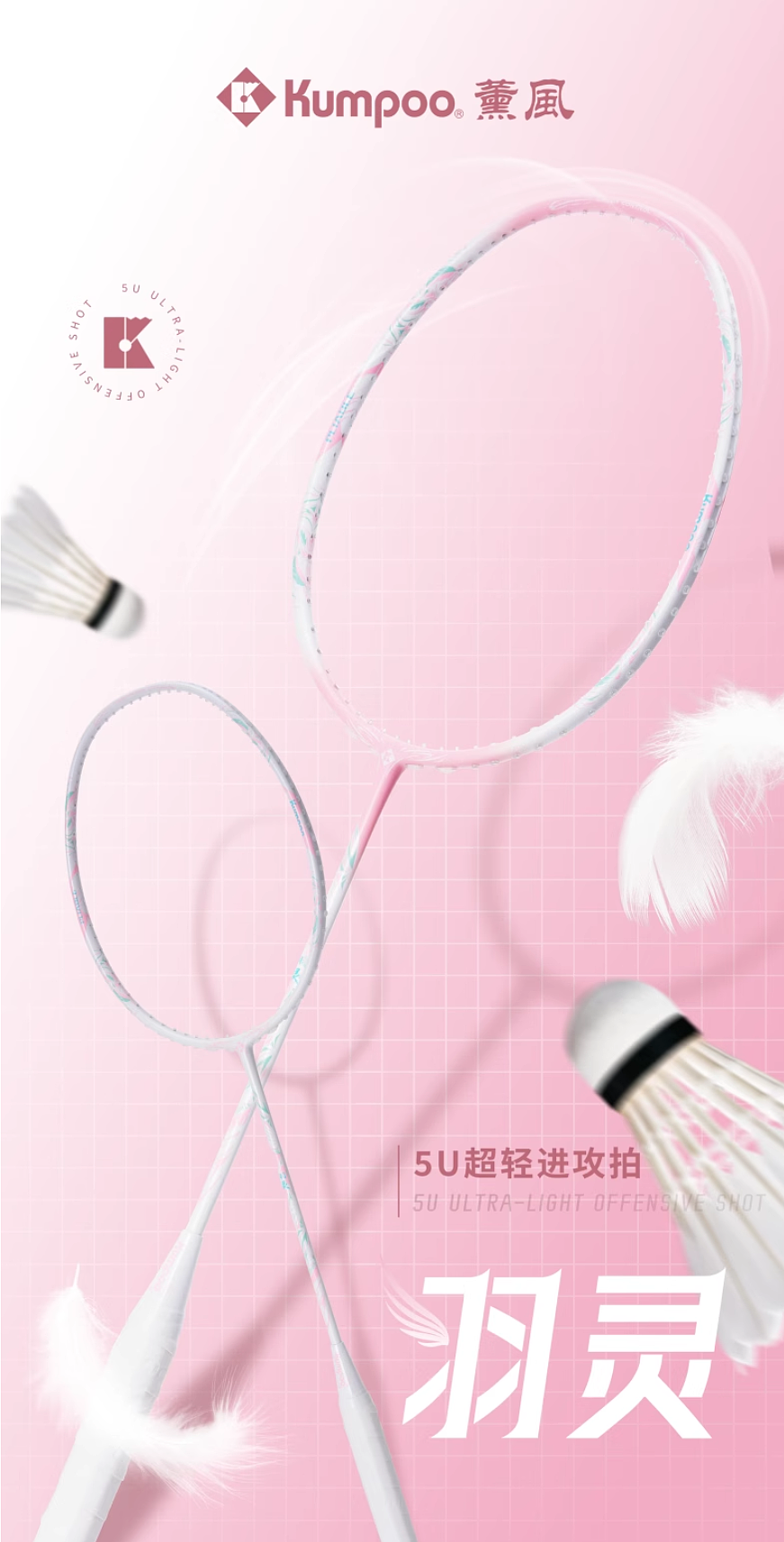 Feather design elements combined on the racket, the interpretation of light as Hong，