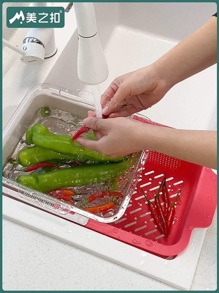 Retractable dish washing basin，Drain basket kitchen double layer，