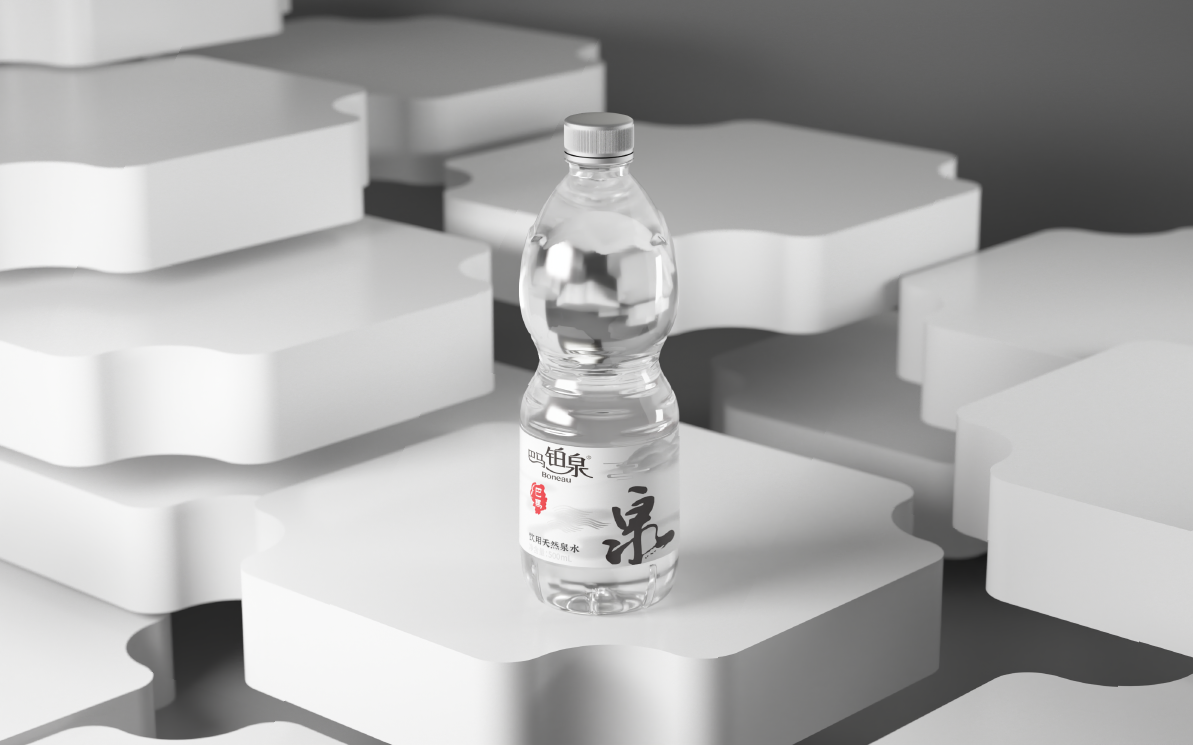 packing design，Bottle design，Bottle type and bottle label，Natural mineral water，Bama Platinum Spring，Illustration design，3D rendering，