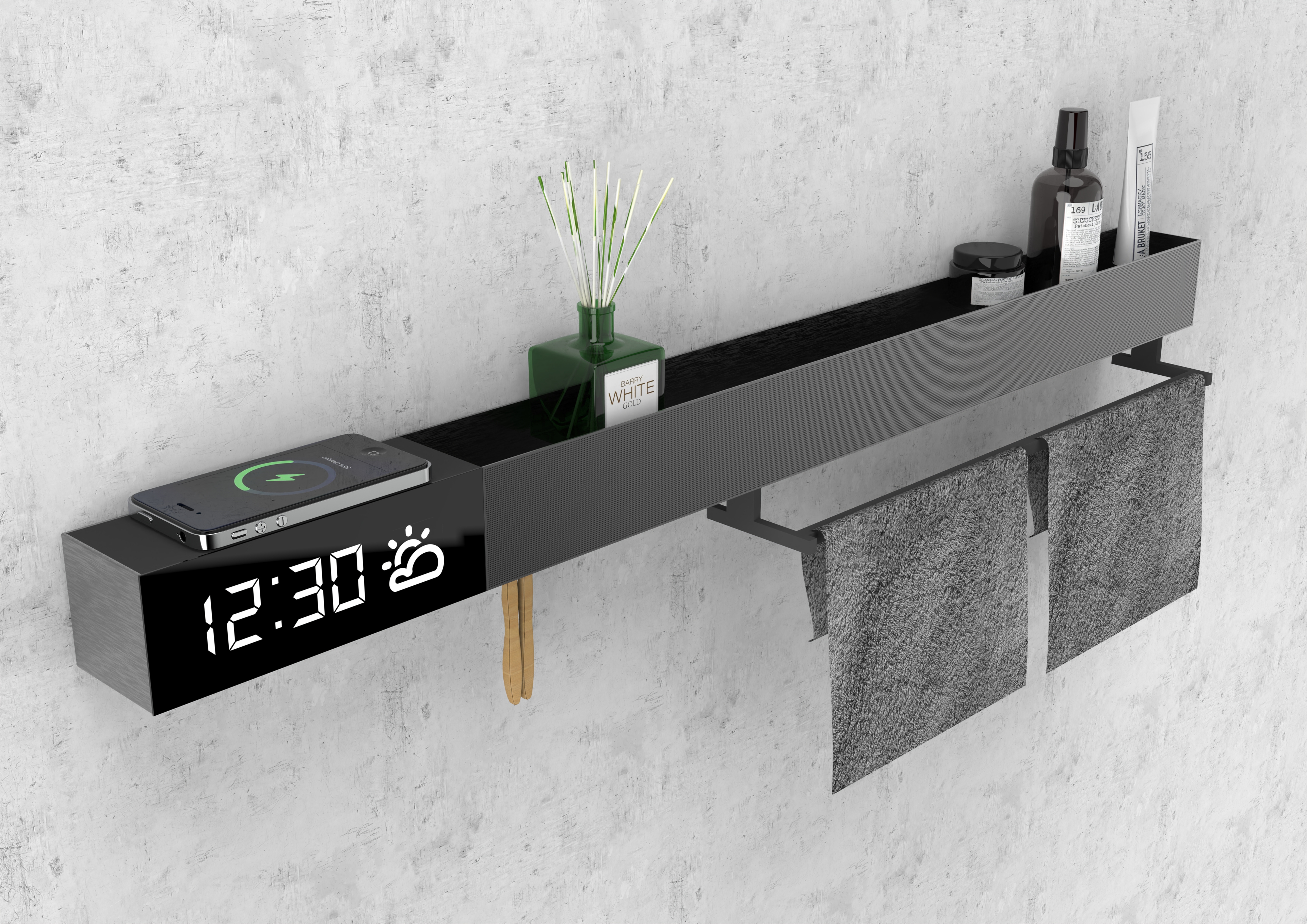 Wireless charging, sound, atmosphere light, time，