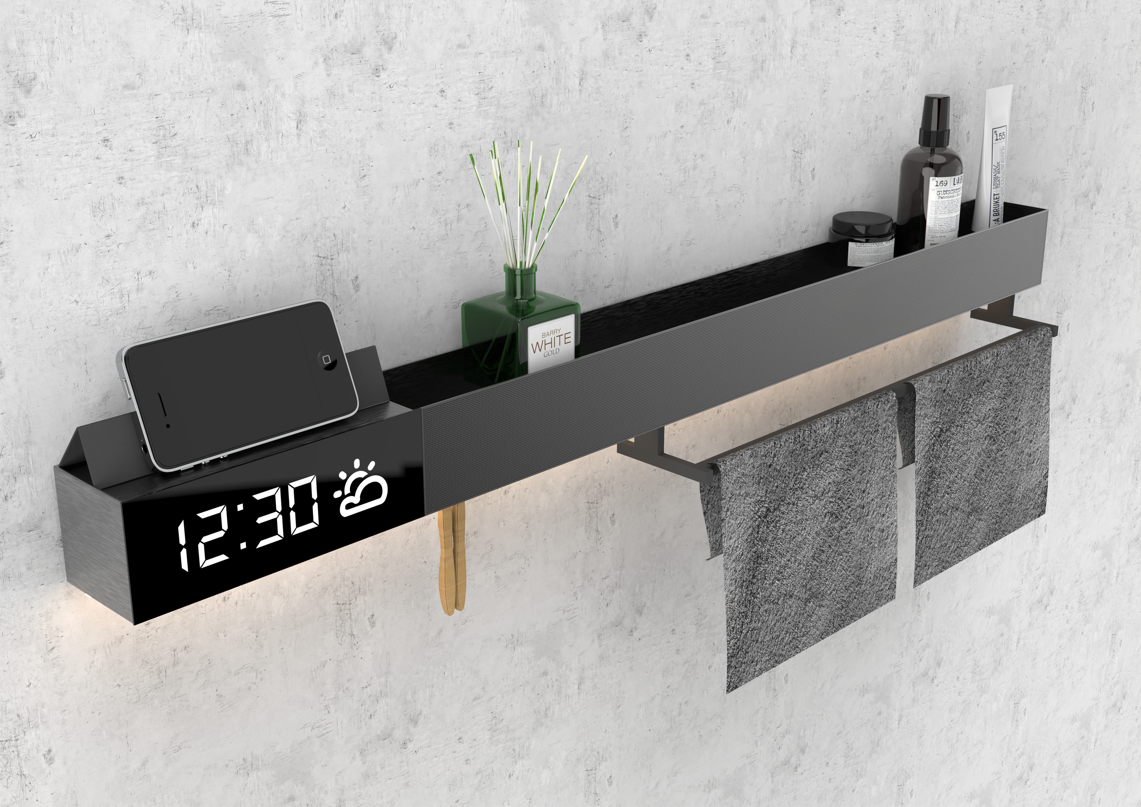 Wireless charging, sound, atmosphere light, time，