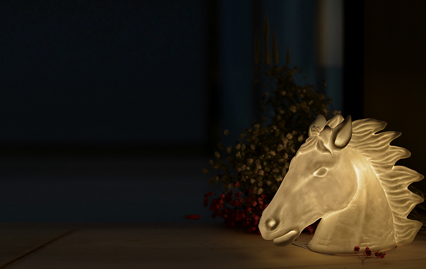 craftsman，Night light，ceramics，Desk lamp，Horse head，