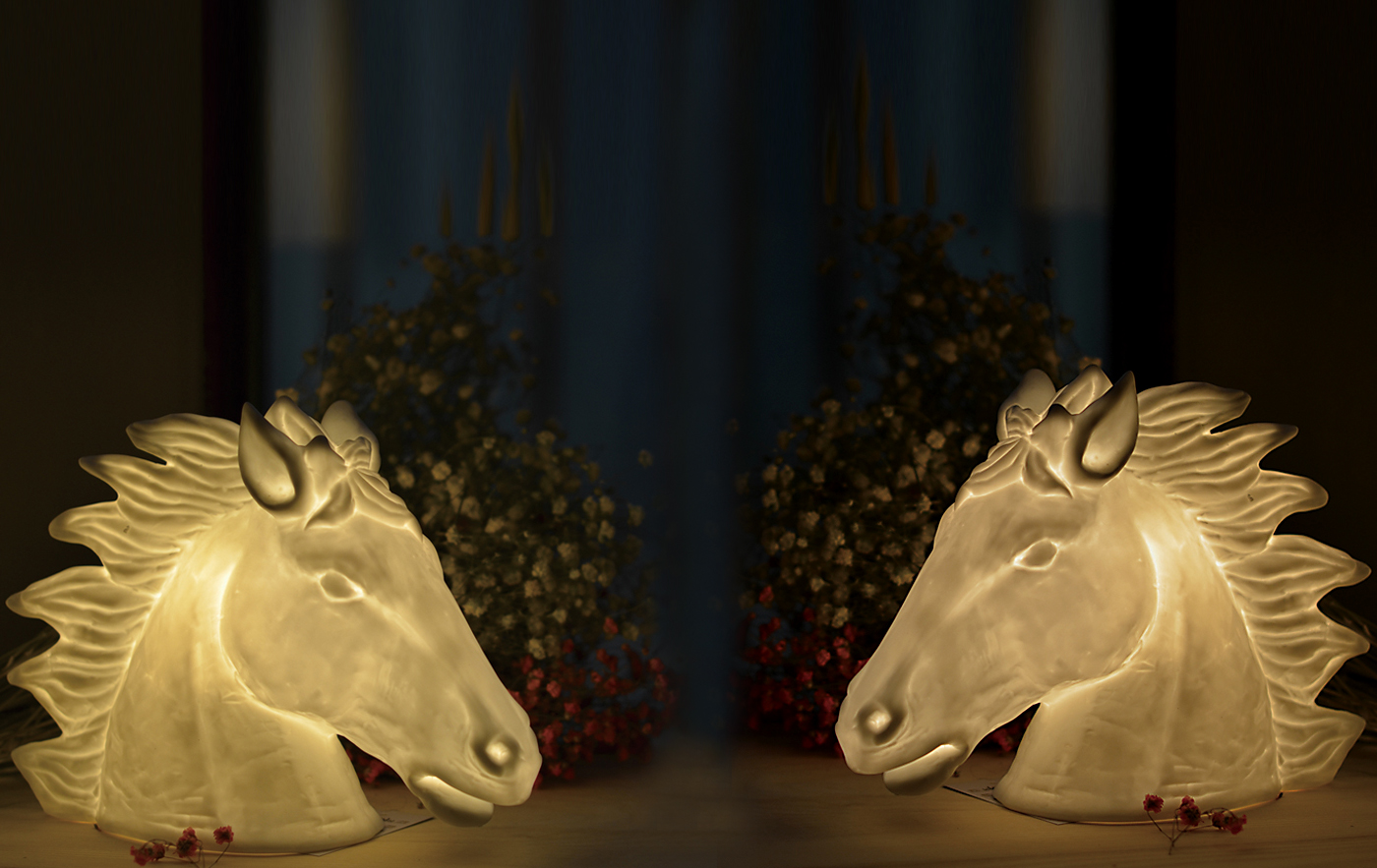 craftsman，Night light，ceramics，Desk lamp，Horse head，