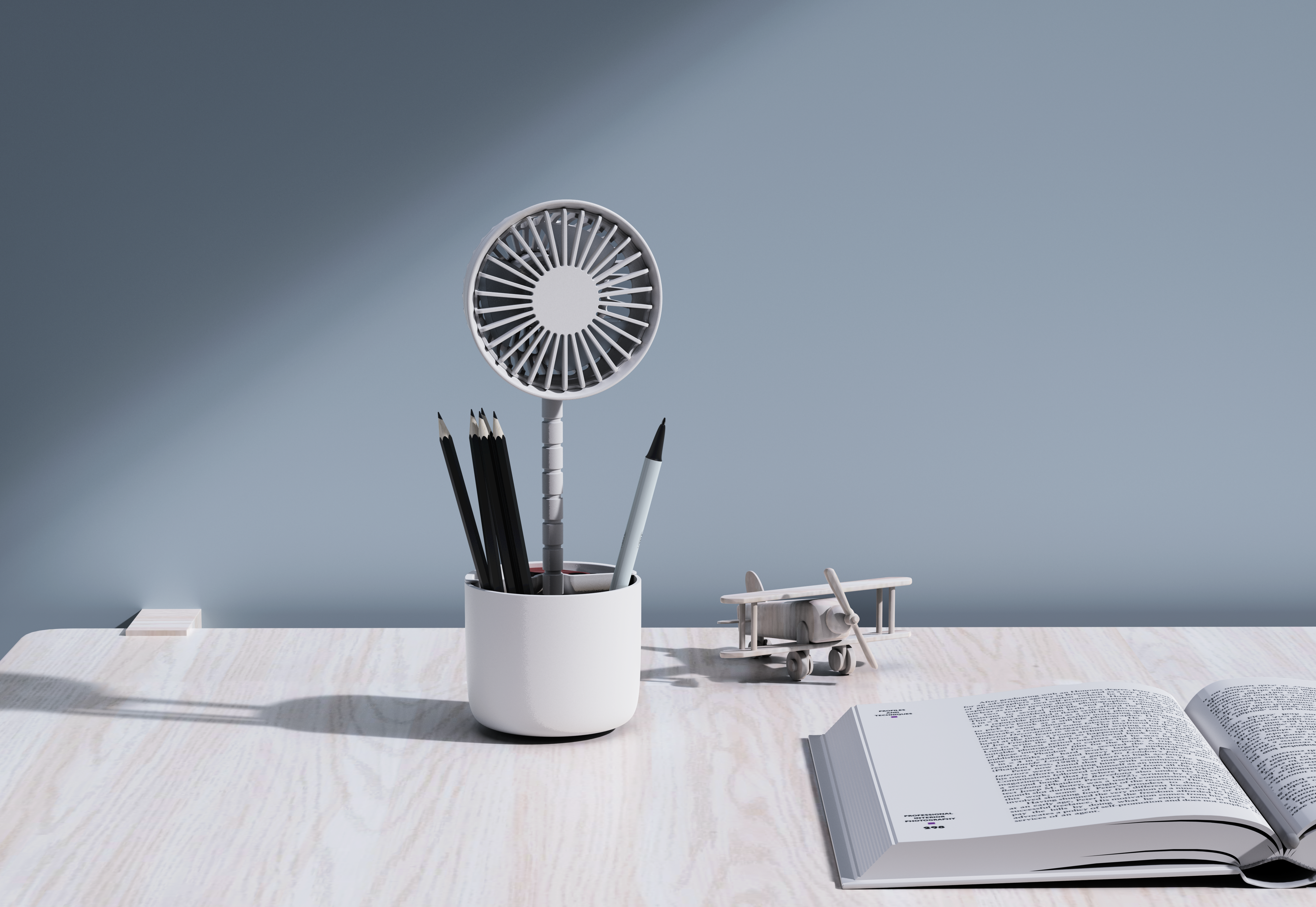 Fan，pen container，