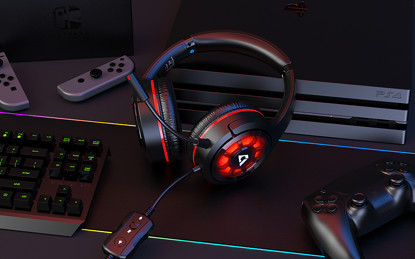 Game headset，Wired headset，Headphones，RGB，