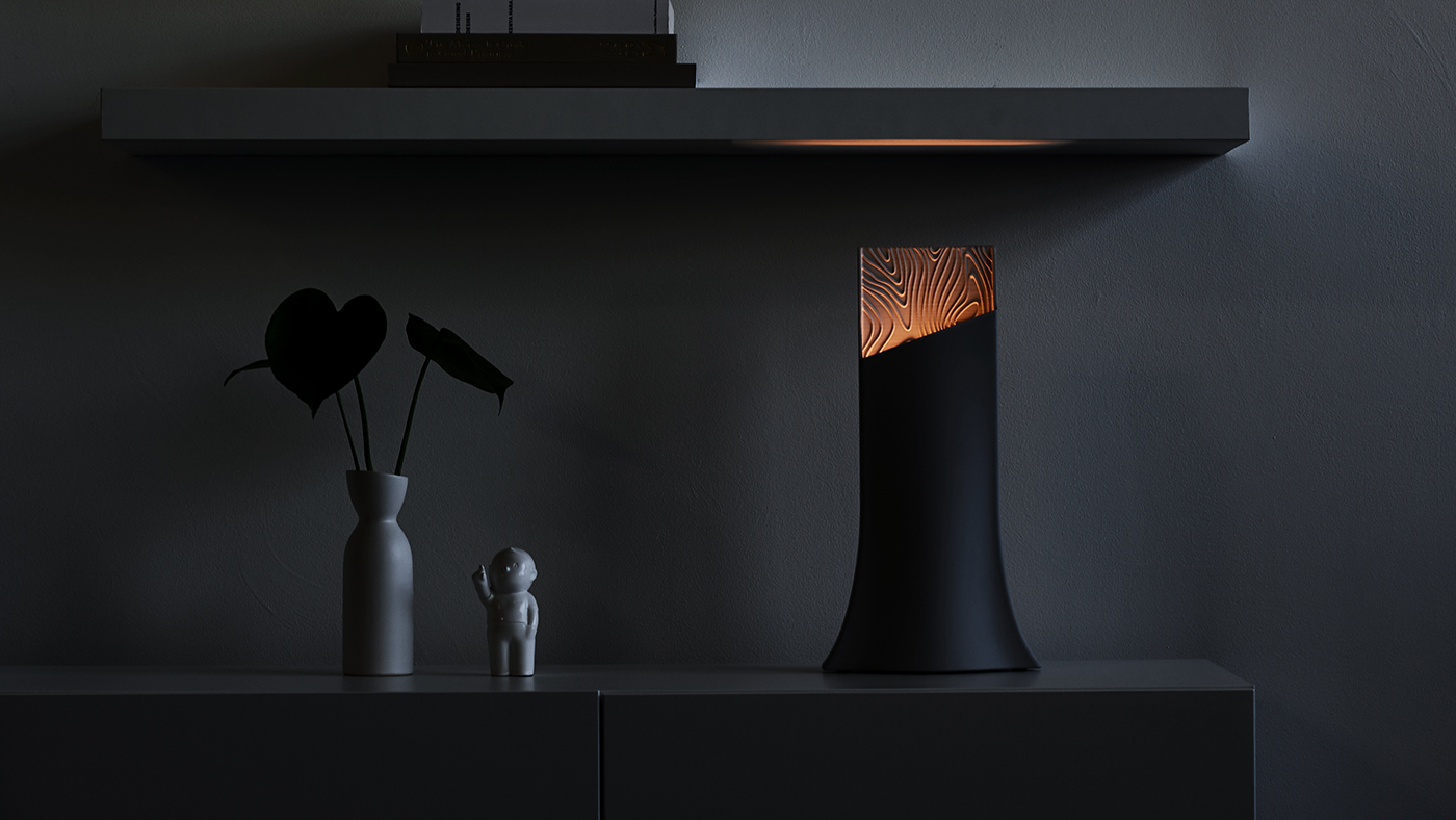 modern stylish，Black and white gray color matching，Minimalist，Warm color light source，Brain hole design，Table lamp design，Lamp design，