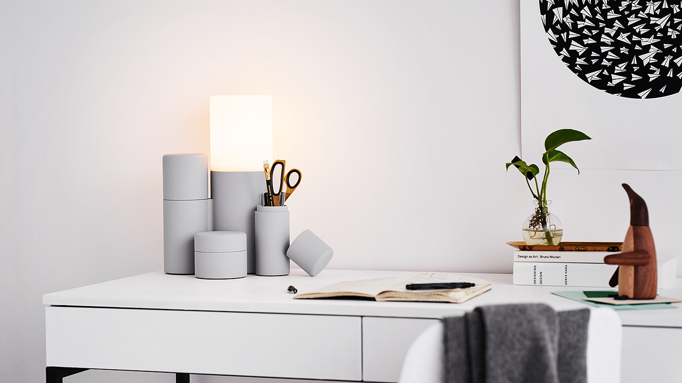 modern stylish，Black and white gray color matching，Minimalist，Warm color light source，Brain hole design，Table lamp design，Lamp design，
