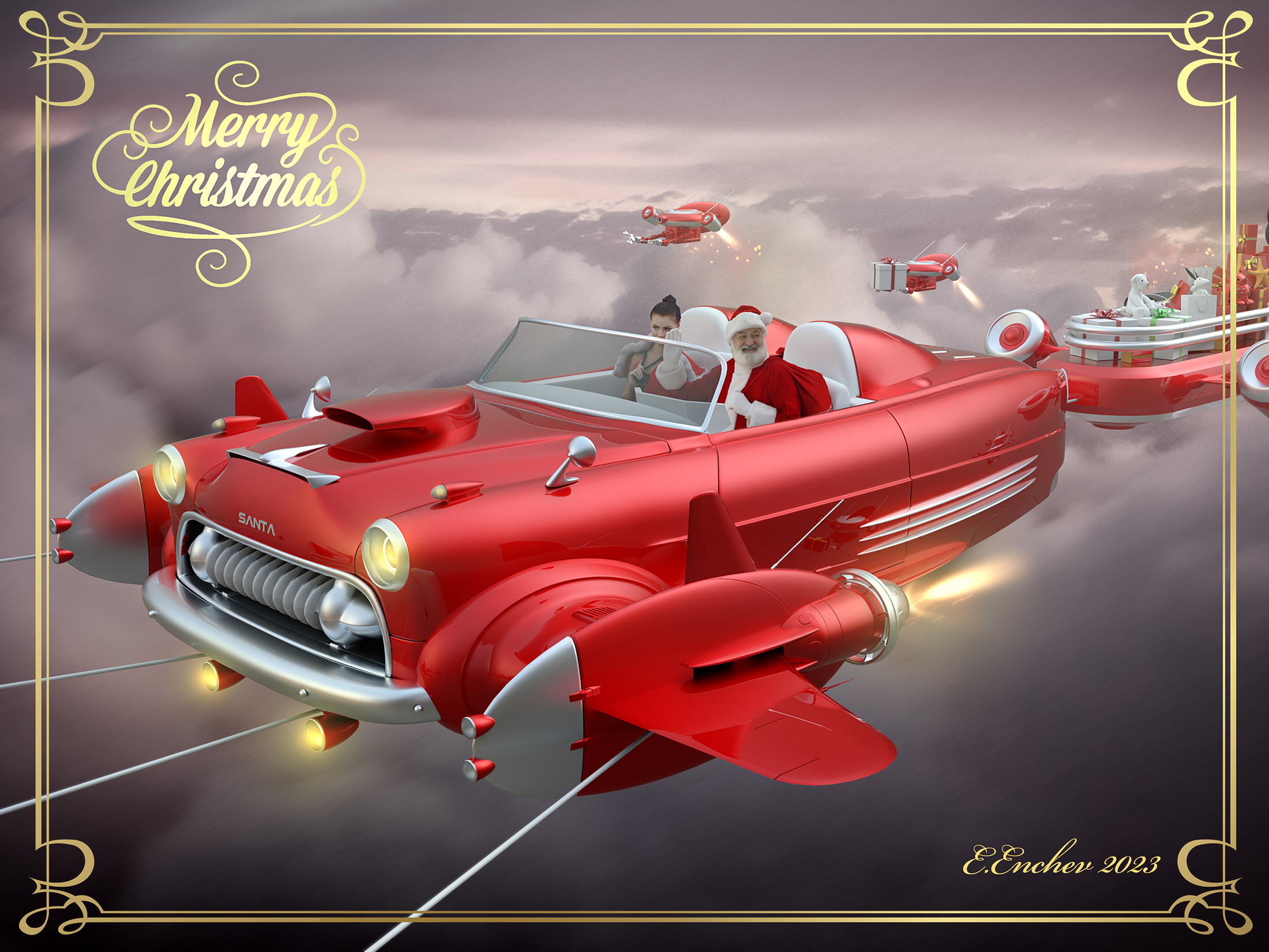 christmas，Retro，Design，Santa's crew，Futurism，