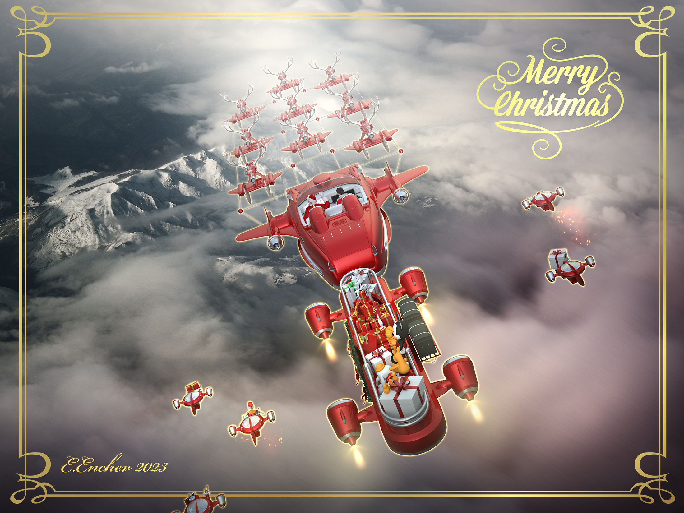 christmas，Retro，Design，Santa's crew，Futurism，