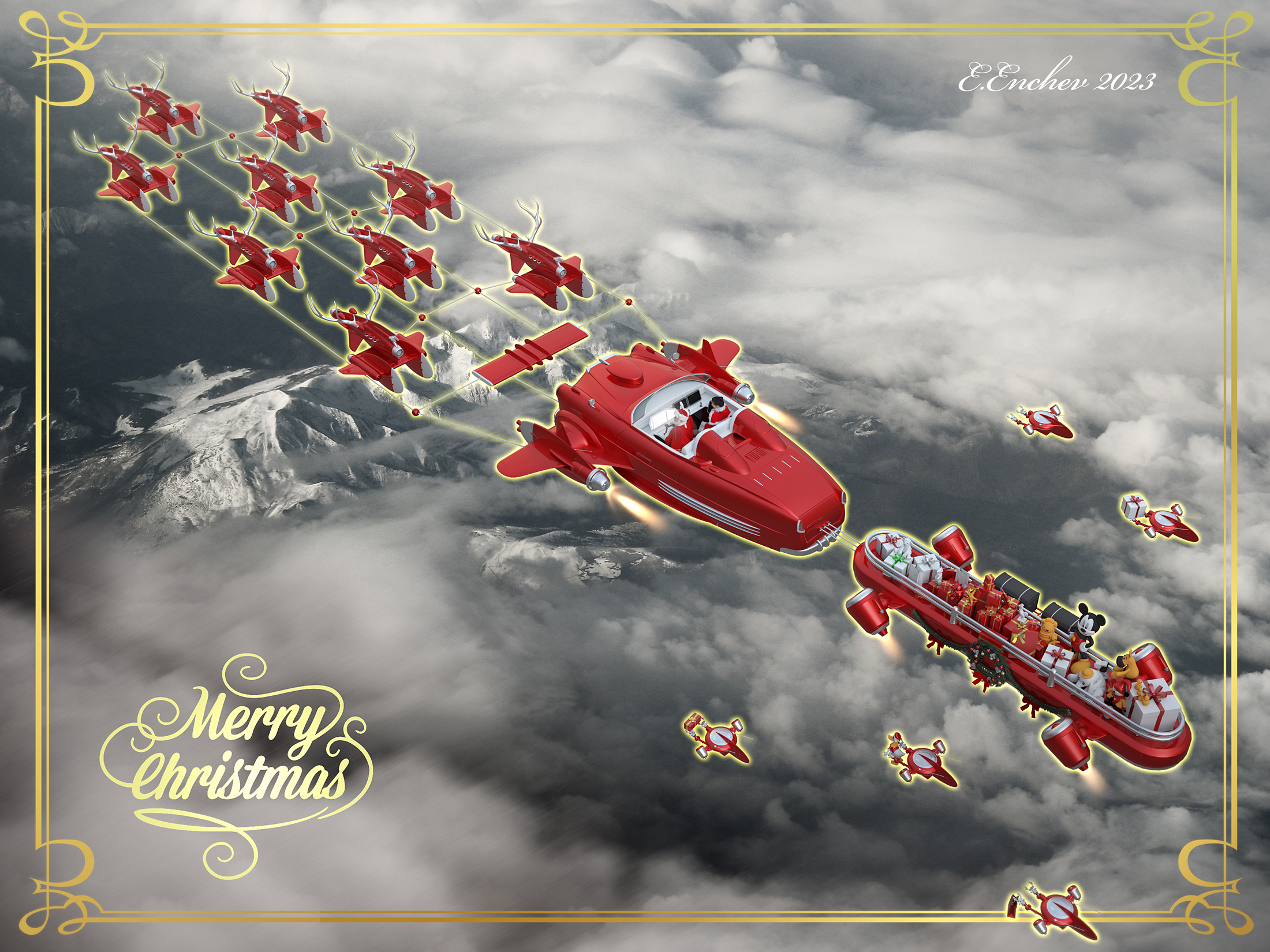 christmas，Retro，Design，Santa's crew，Futurism，