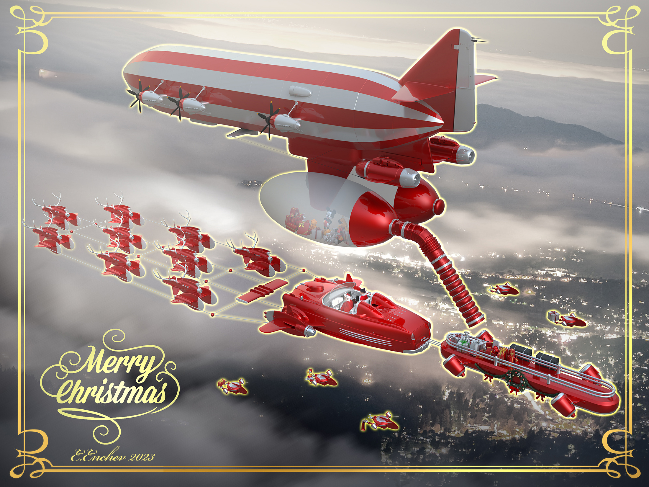 christmas，Retro，Design，Santa's crew，Futurism，