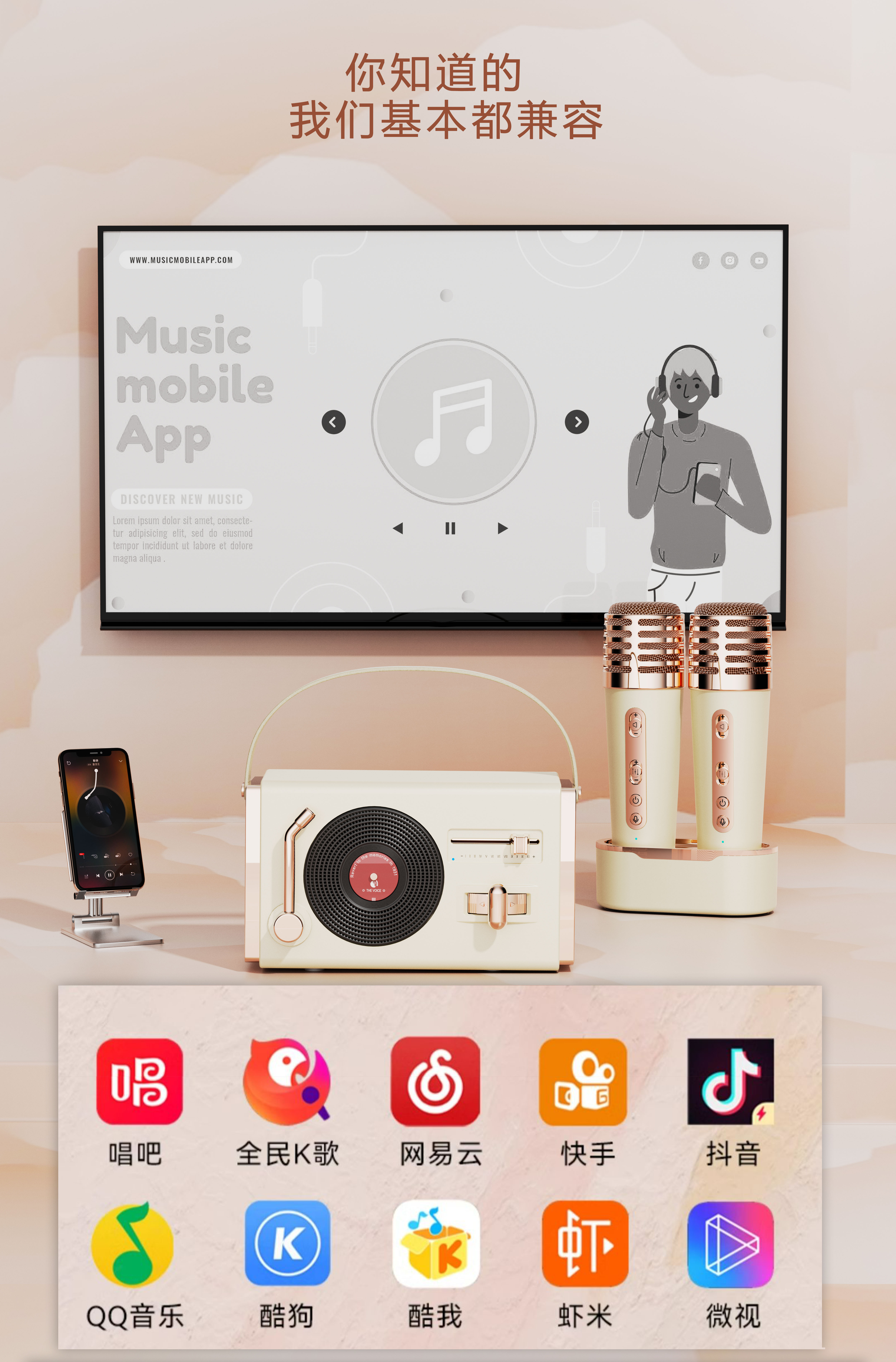 Microphone，Retro Bluetooth stereo，Bluetooth audio，Microphone，