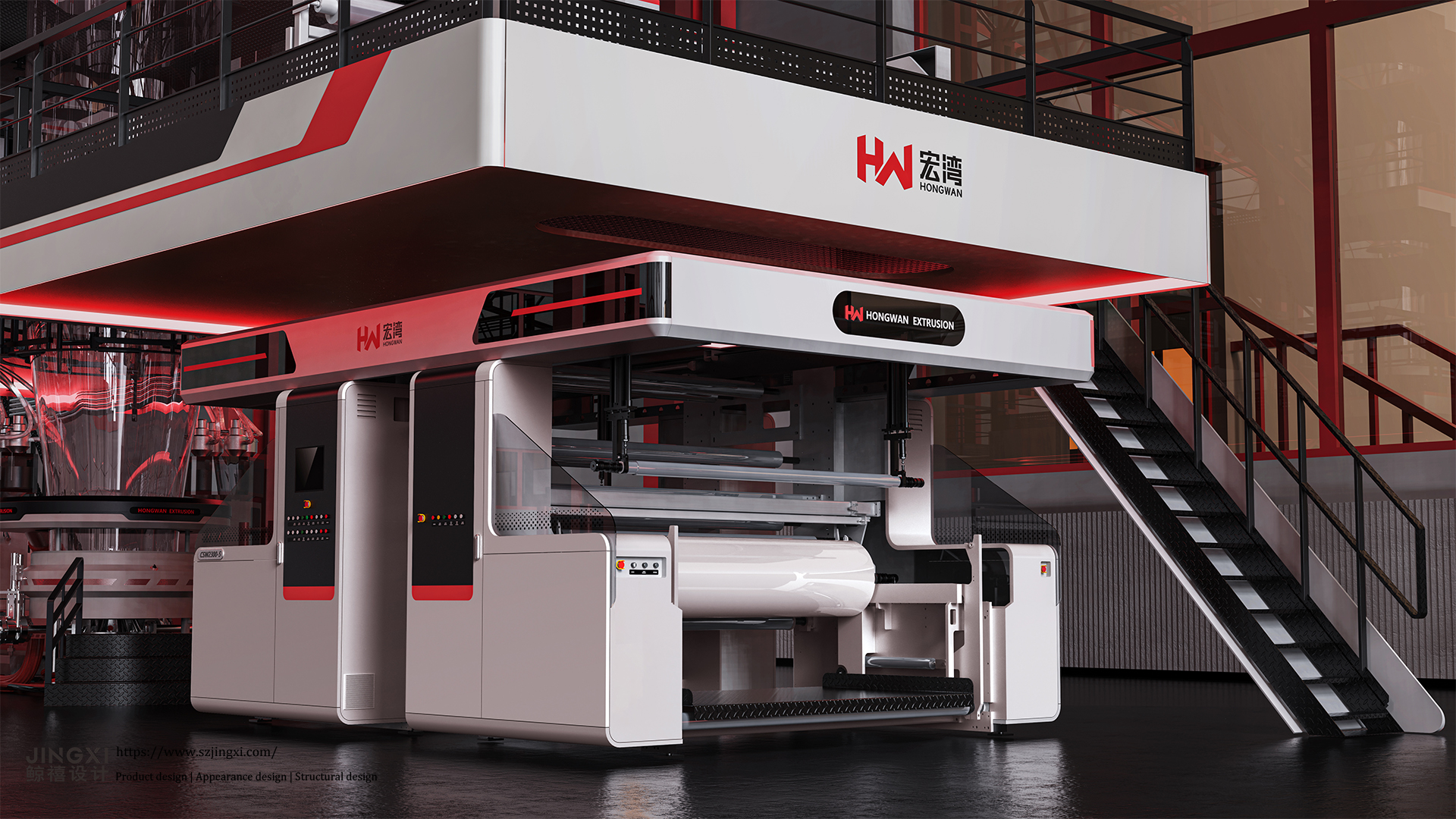 Thin film pipeline design，Design of large blown film machine，Industrial equipment design，Mechanical equipment design，industrial design，product design，assembly line design，