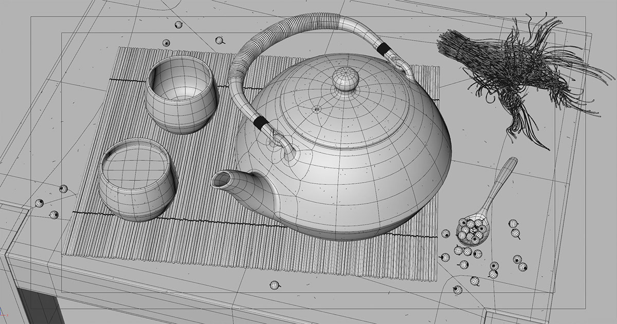 teapot，teacup，suit，Pottery，Maxwell rendering，