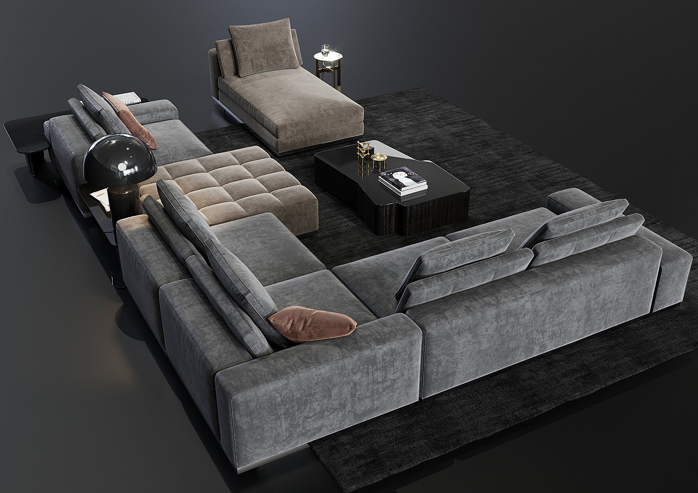 Minotti，Lawrence，sofa，chair，3D modeling，