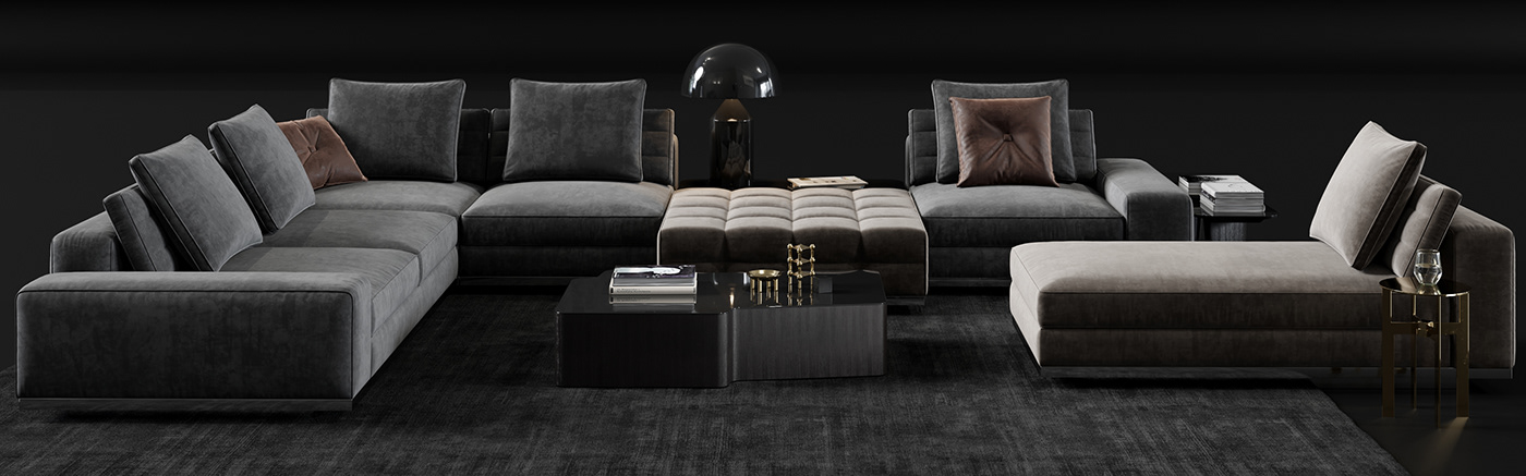 Minotti，Lawrence，sofa，chair，3D modeling，