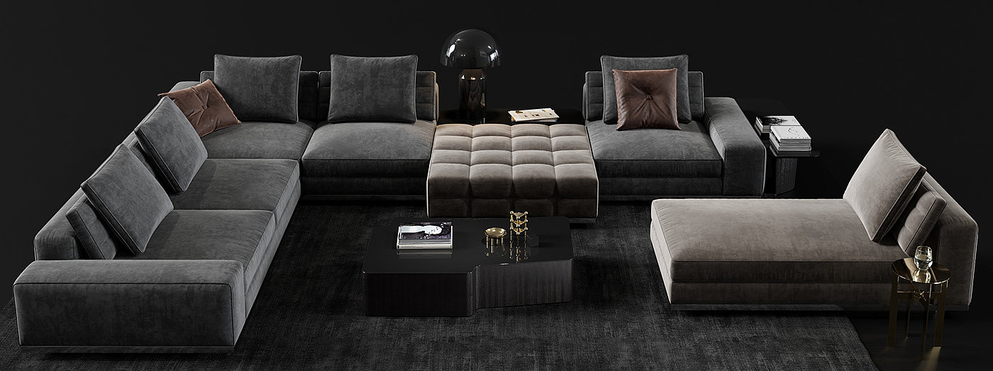 Minotti，Lawrence，sofa，chair，3D modeling，