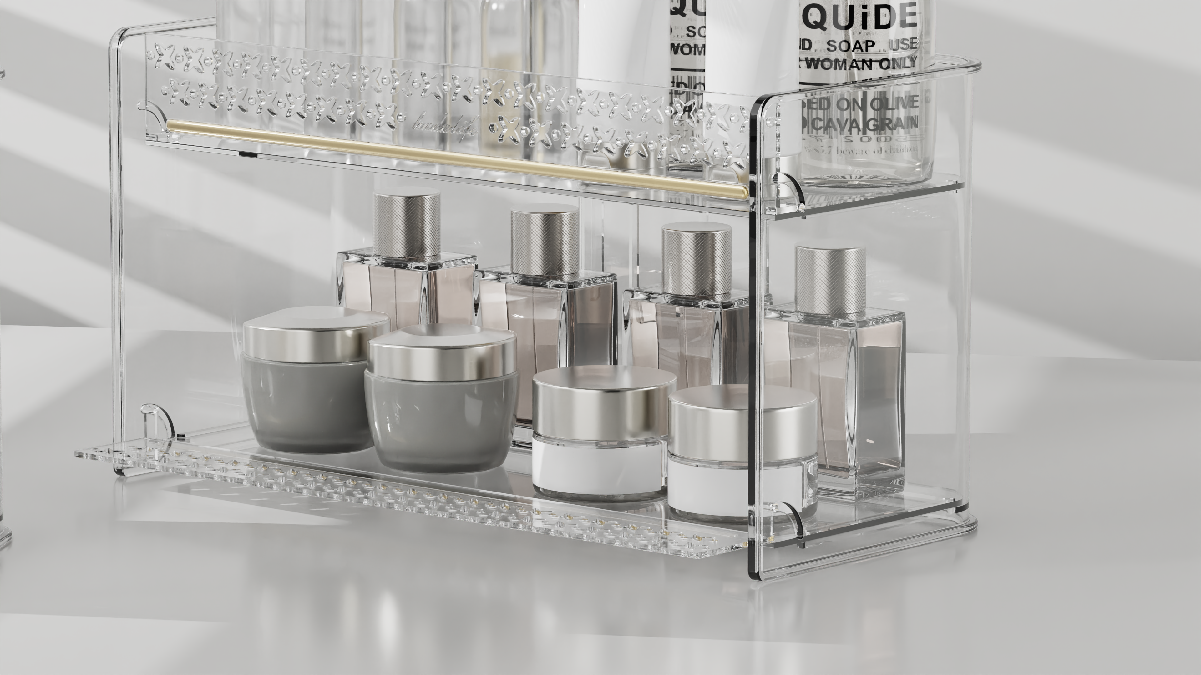 Light Luxury Transparent，Receive，Double-layer storage，Cosmetic storage box，