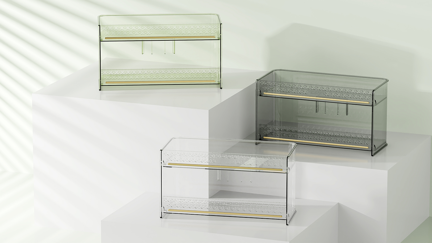 Light Luxury Transparent，Receive，Double-layer storage，Cosmetic storage box，