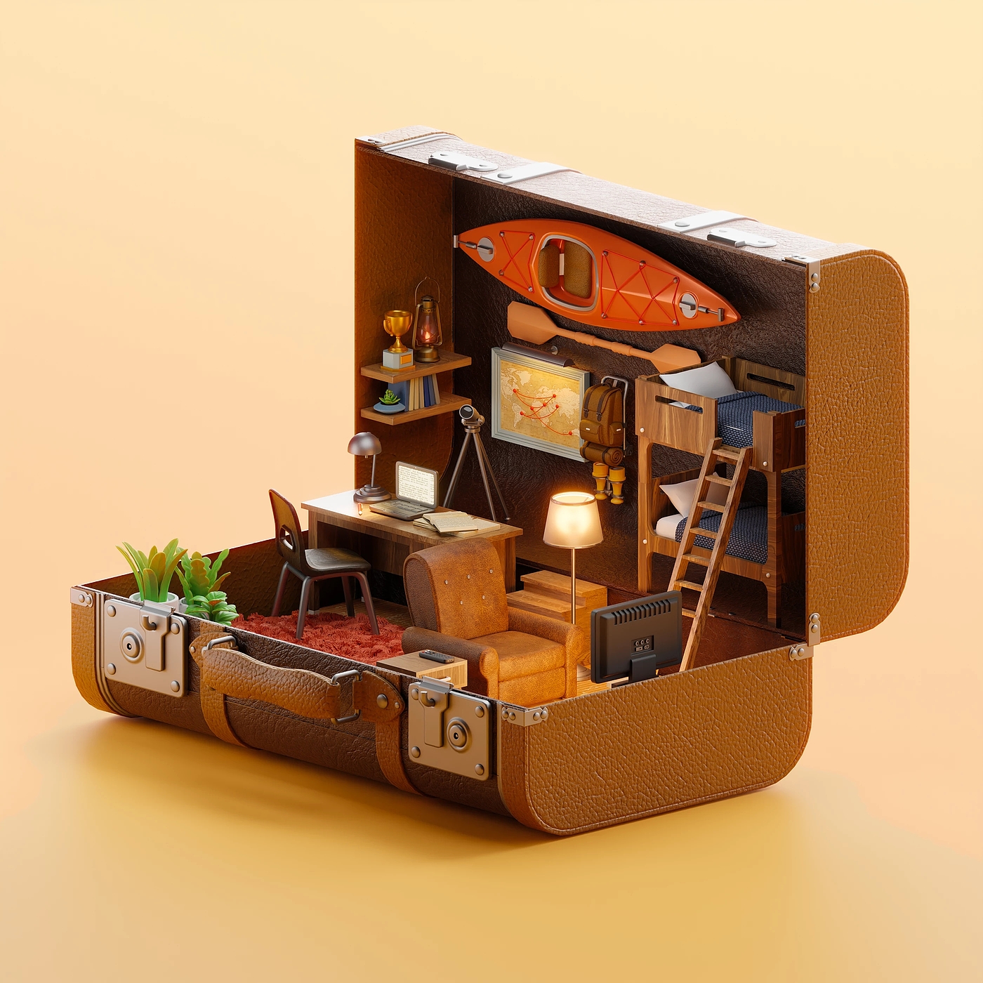 行李箱，拉杆箱，创意，Suitcases，