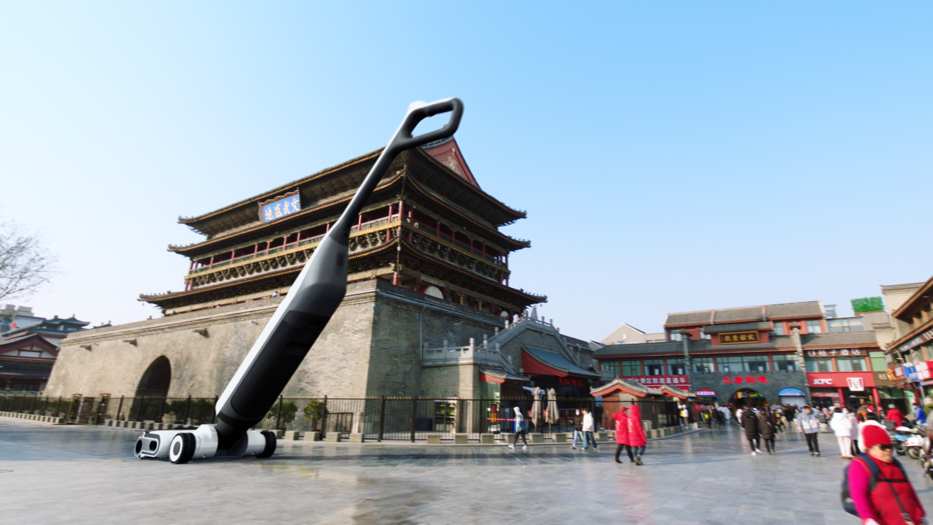 cgi，Stone Technology，Washing machine，three-dimensional，animation，real scene synthesis，Chongqing Liziba，Xi'an Drum Tower，