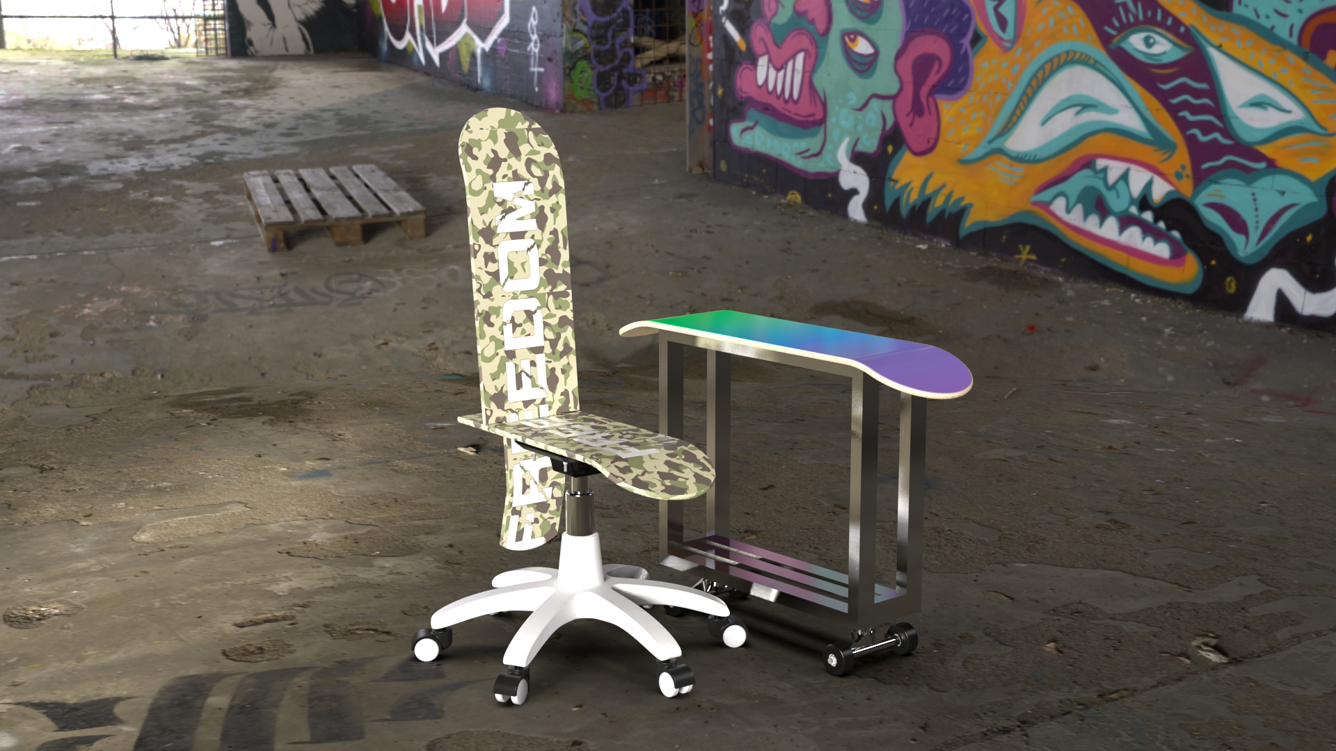 Skate，furniture，chair，Waste utilization，Reconstruction of old objects，