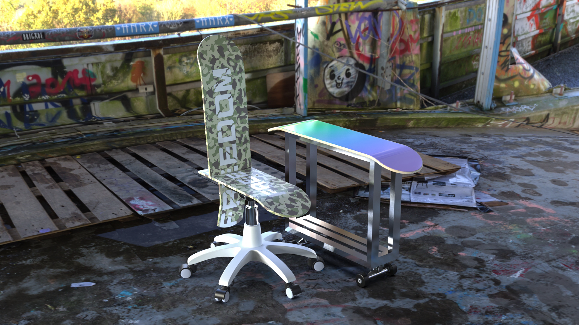 Skate，furniture，chair，Waste utilization，Reconstruction of old objects，