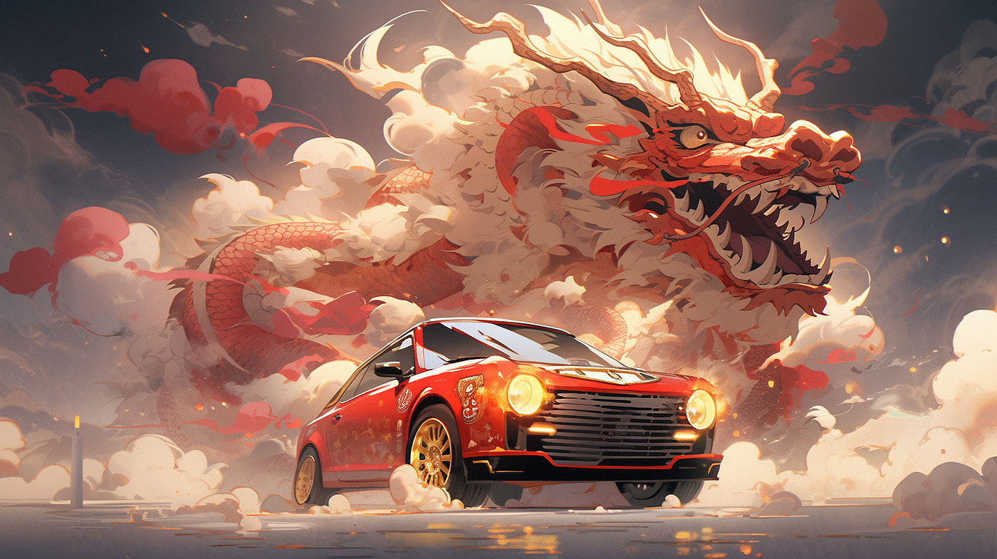 Illustration，poster，Year of the Dragon，automobile，ai，