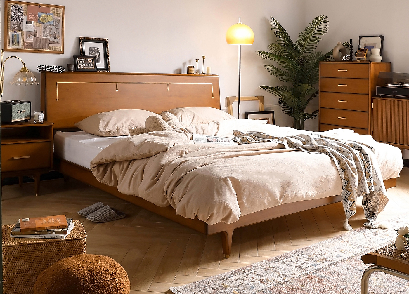 Vintage · Solid Wood · Bed，