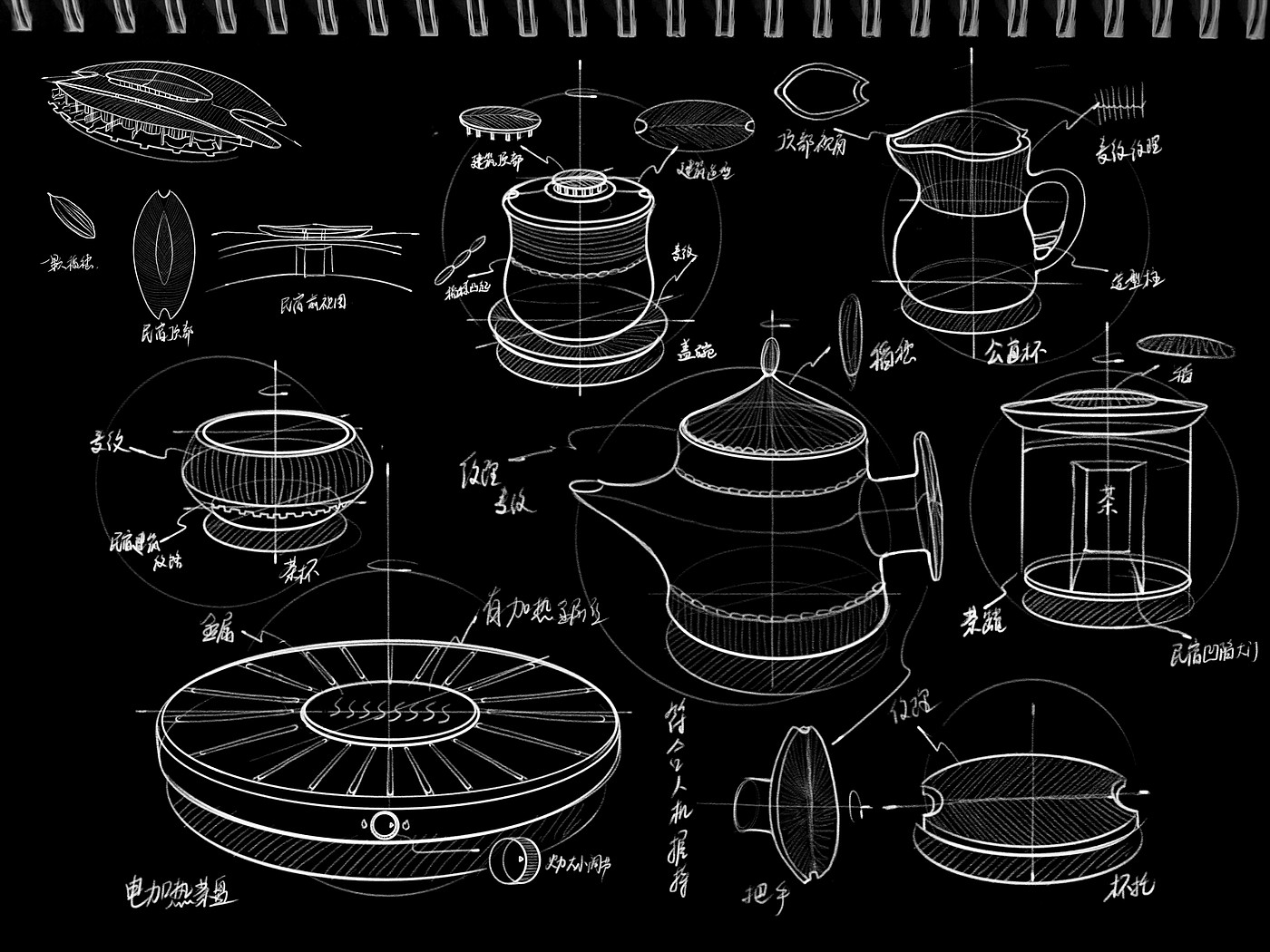 产品设计，产品草图方案，工业设计，茶具草图，茶具设计，文创设计，创意设计，
