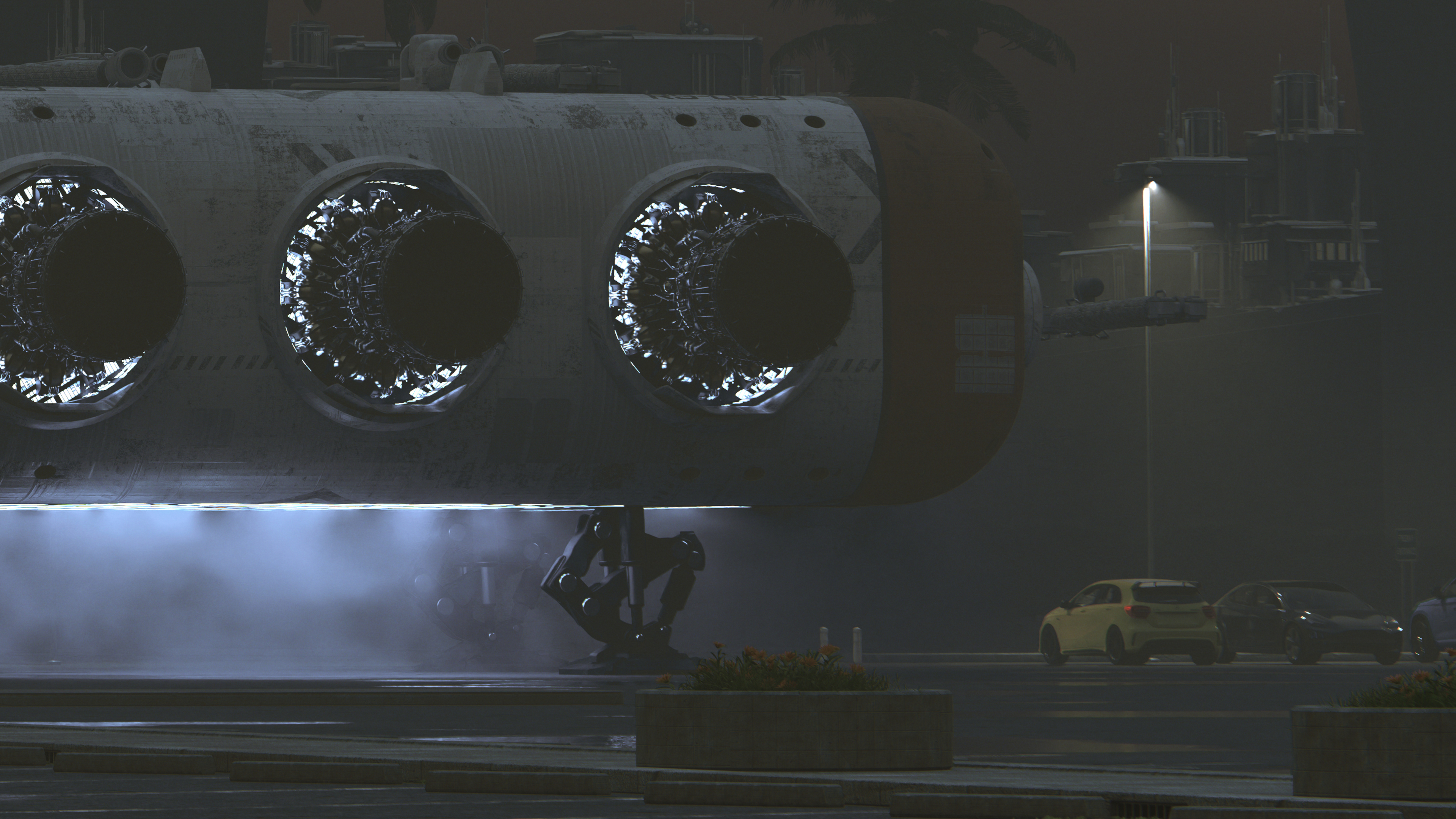 outdoors，3d，future，street，scifi，Parking lot，sci-fi ism，Outdoor parking，