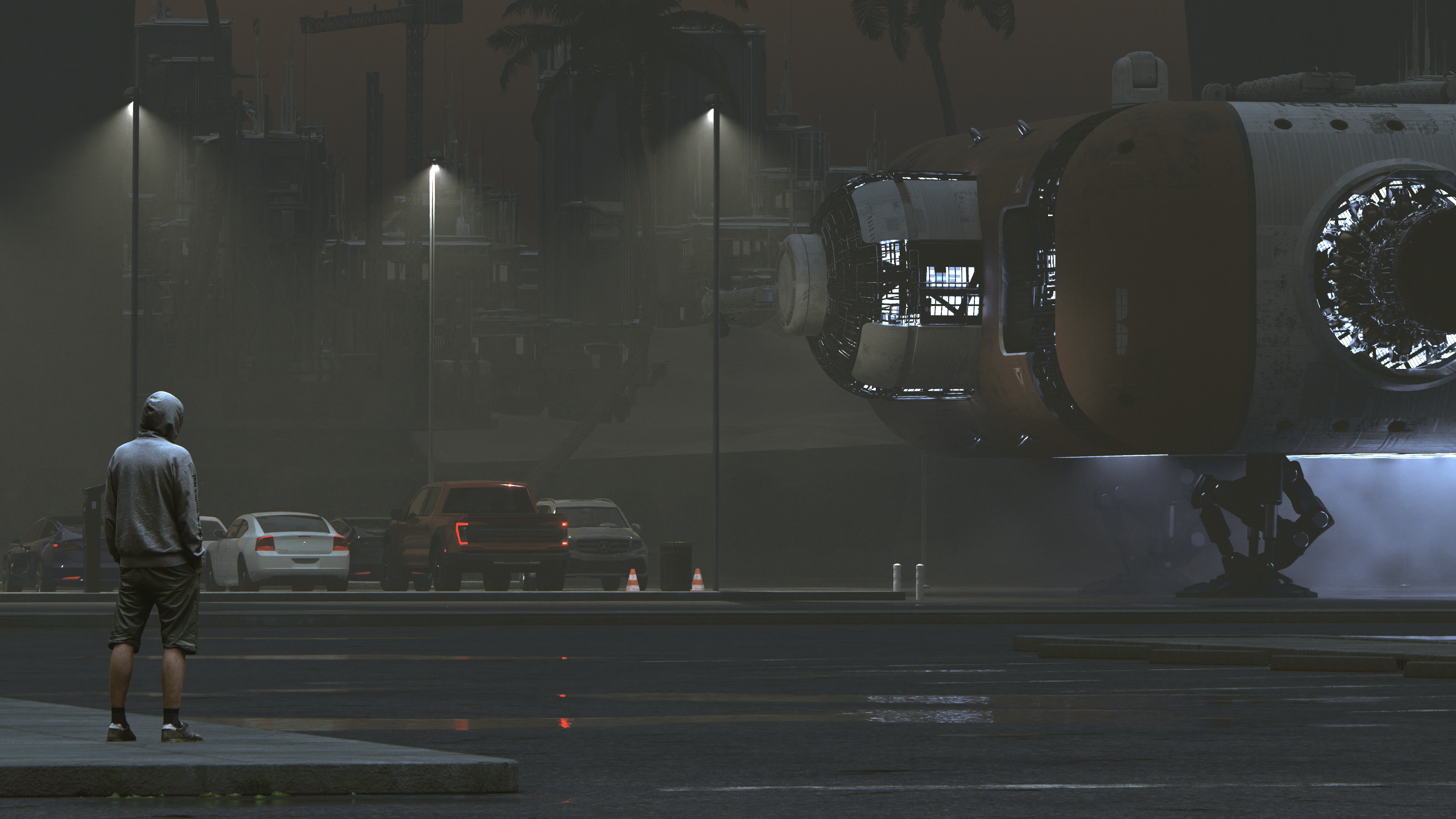 outdoors，3d，future，street，scifi，Parking lot，sci-fi ism，Outdoor parking，