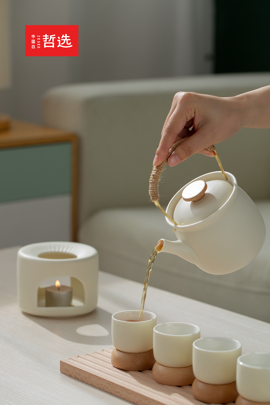 Boiling tea in a furnace，warm tea，ceramics，tea set，Dehua，Kung Fu Tea，cream yellow，