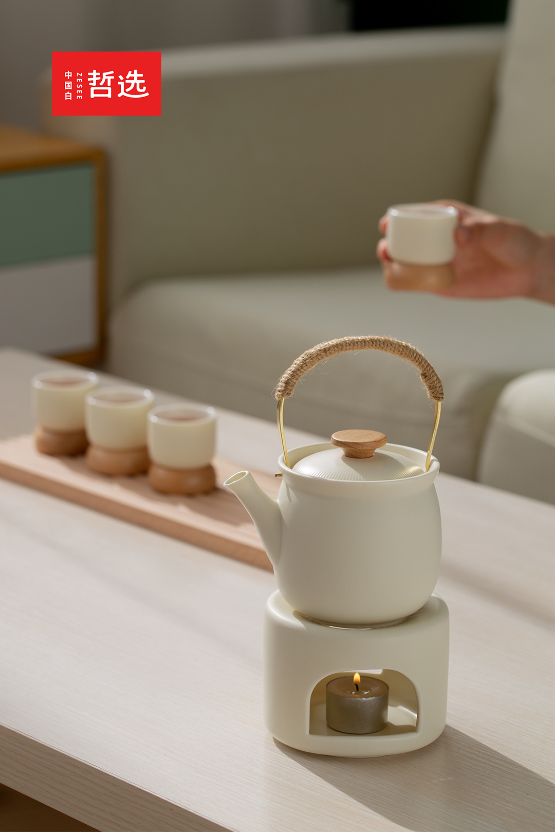 Boiling tea in a furnace，warm tea，ceramics，tea set，Dehua，Kung Fu Tea，cream yellow，