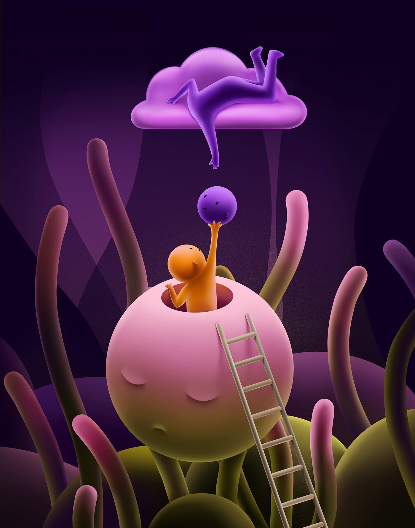 Purple Head，illustration，surrealistic，