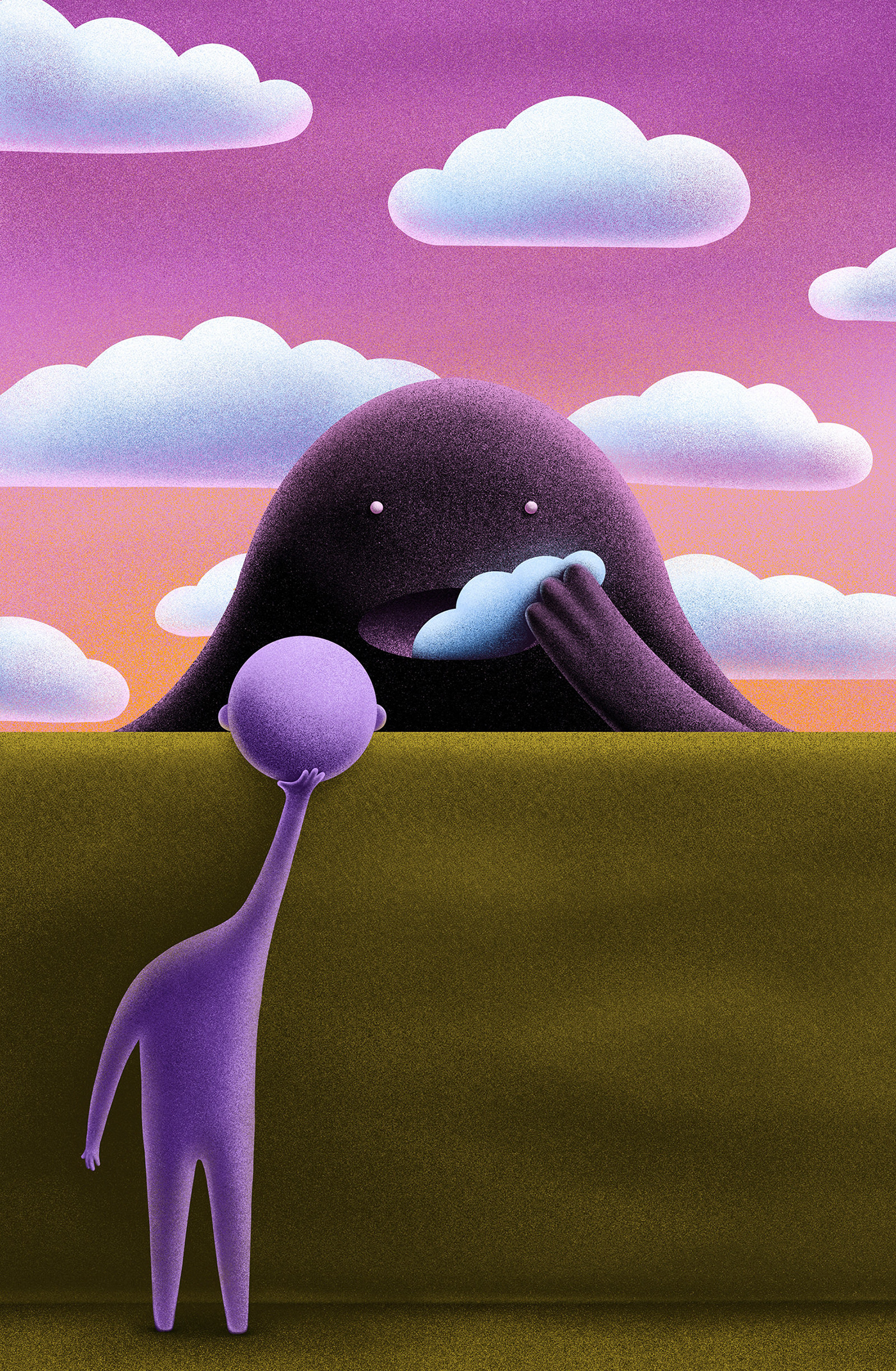 Purple Head，illustration，surrealistic，