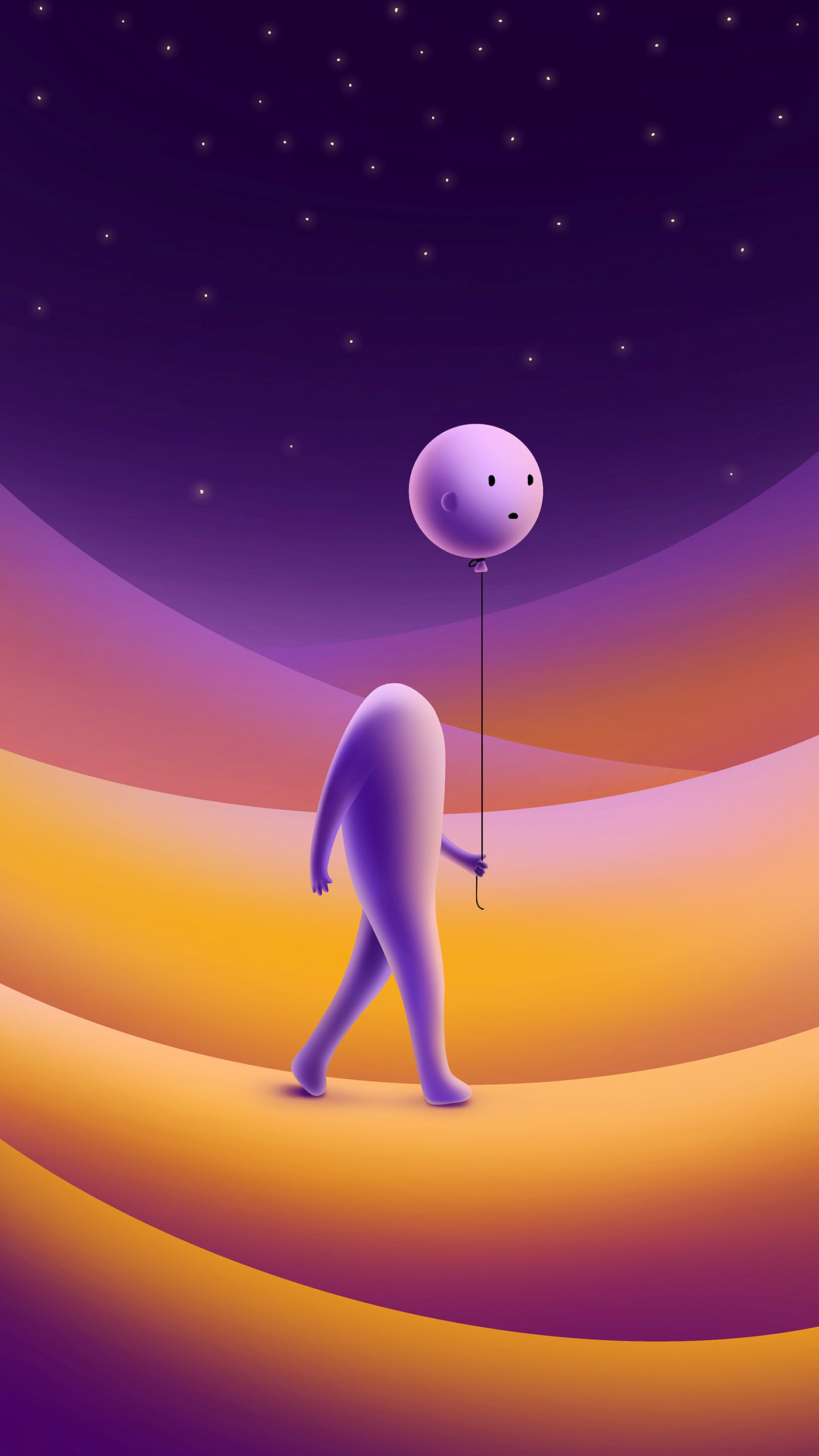 Purple Head，illustration，surrealistic，