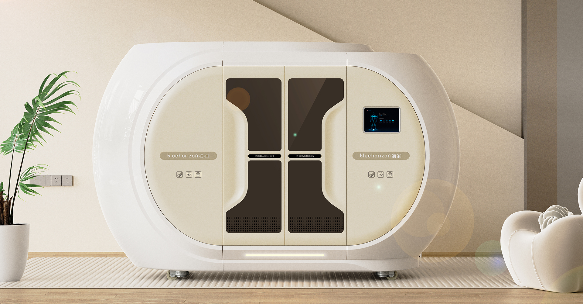 hyperbaric oxygen chamber，micro hyperbaric oxygen chamber，Oxygen supplement chamber，Hyperbaric Oxygen Chamber Design，industrial design，Appearance and structure design，Whale Jubilee Design，