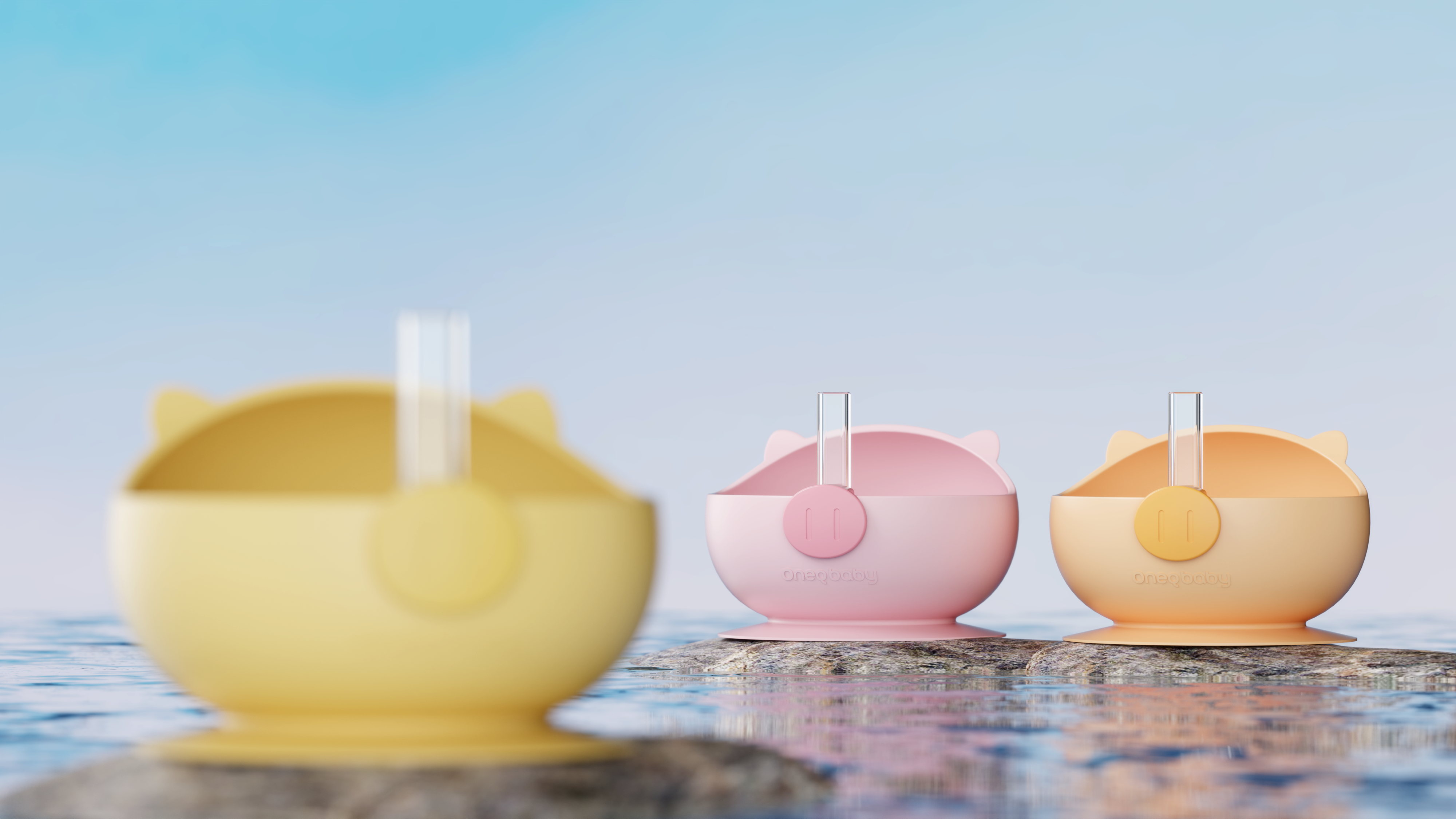 industrial design，product design，Children tableware，Silicone bowl，Auxiliary food bowl，Super cute pig modeling，