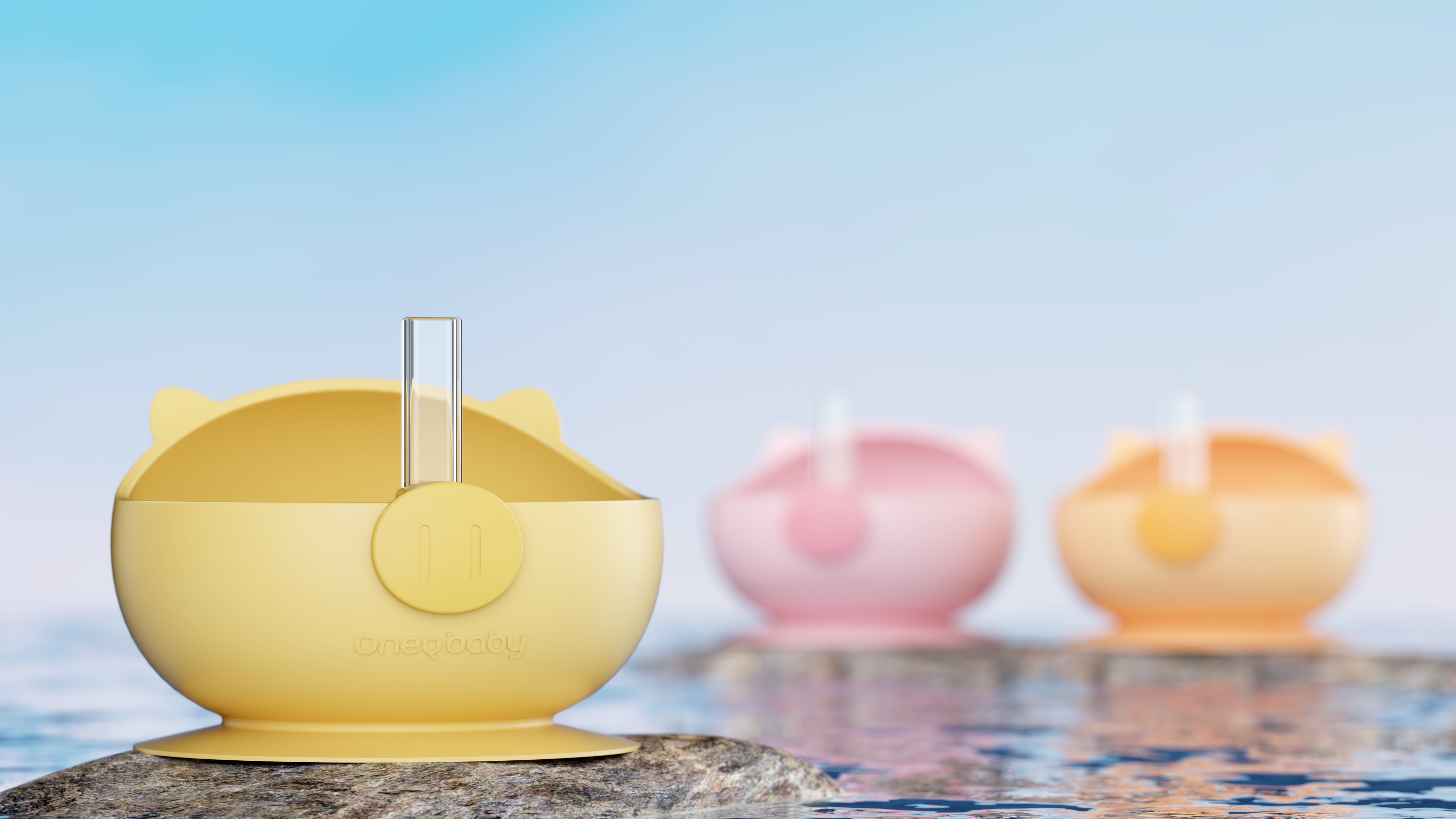 industrial design，product design，Children tableware，Silicone bowl，Auxiliary food bowl，Super cute pig modeling，