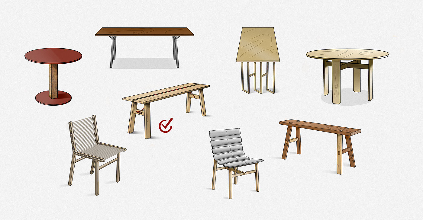 bench，furniture，Home Furnishing，product design，industrial design，chair，