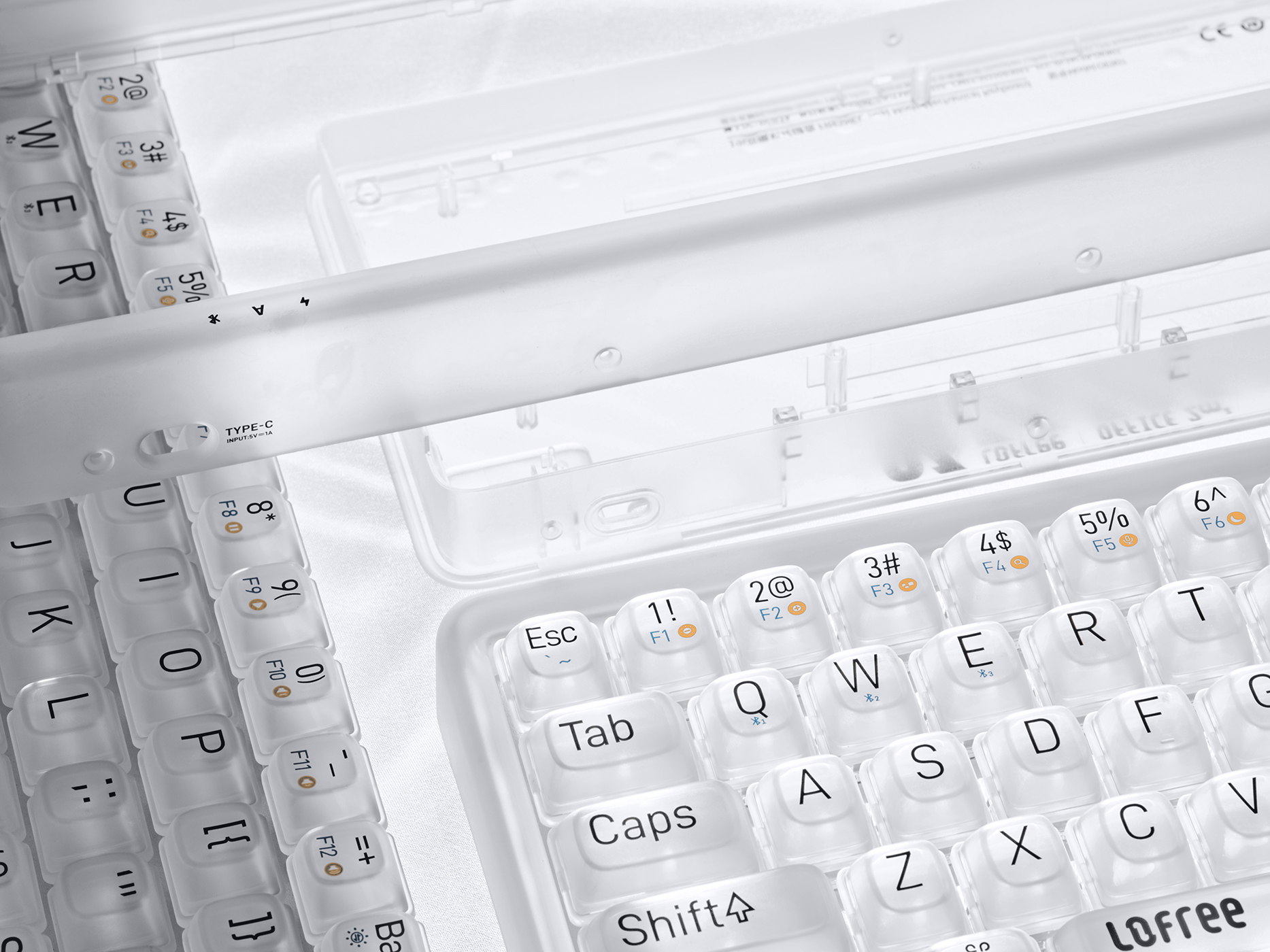 Office keyboard，Lofree Lofi，Mechanical keyboard，product design，esthetics，transparent，