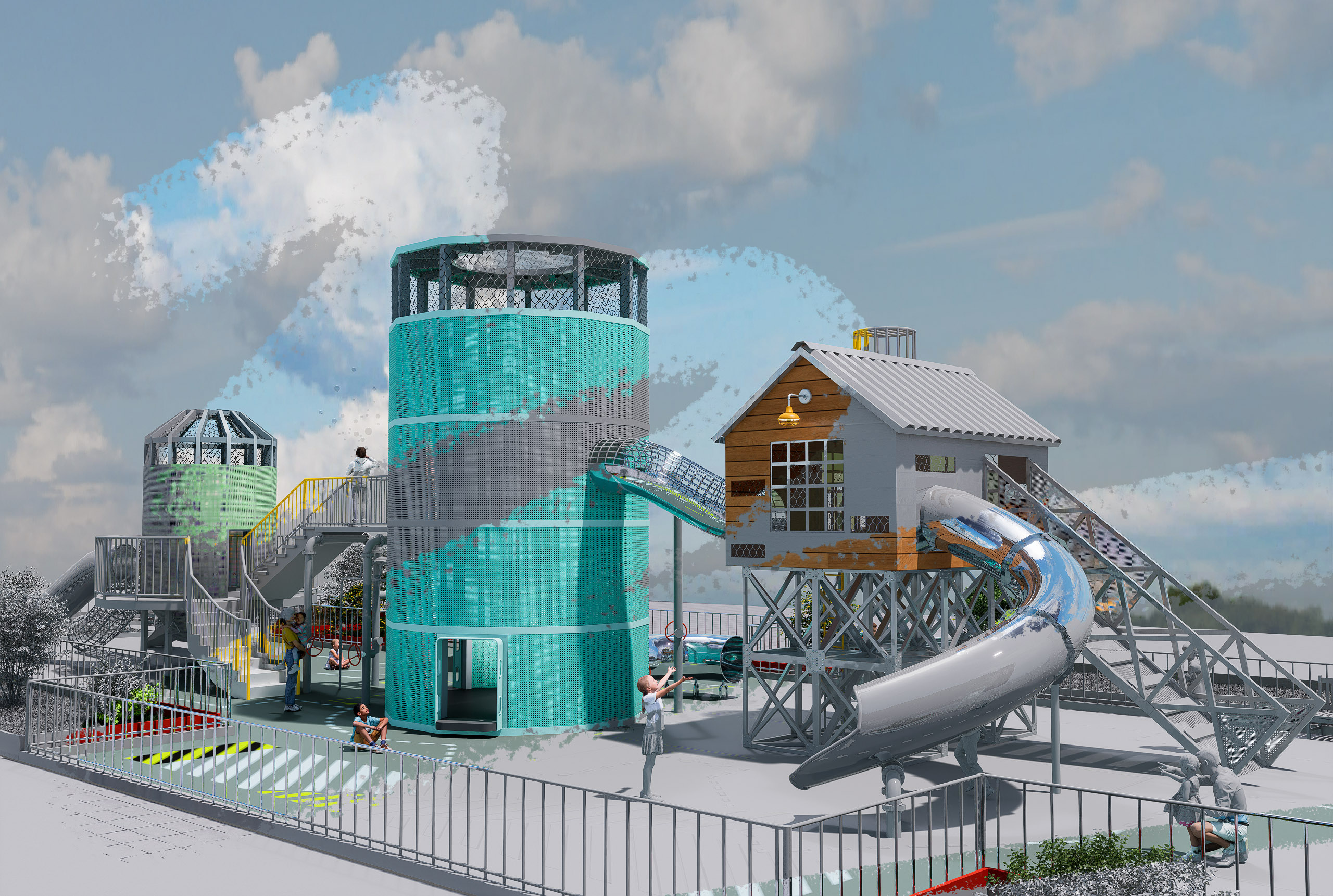 modeling，Outdoor recreation，Slide，park，old building renovation，Children's Playground，