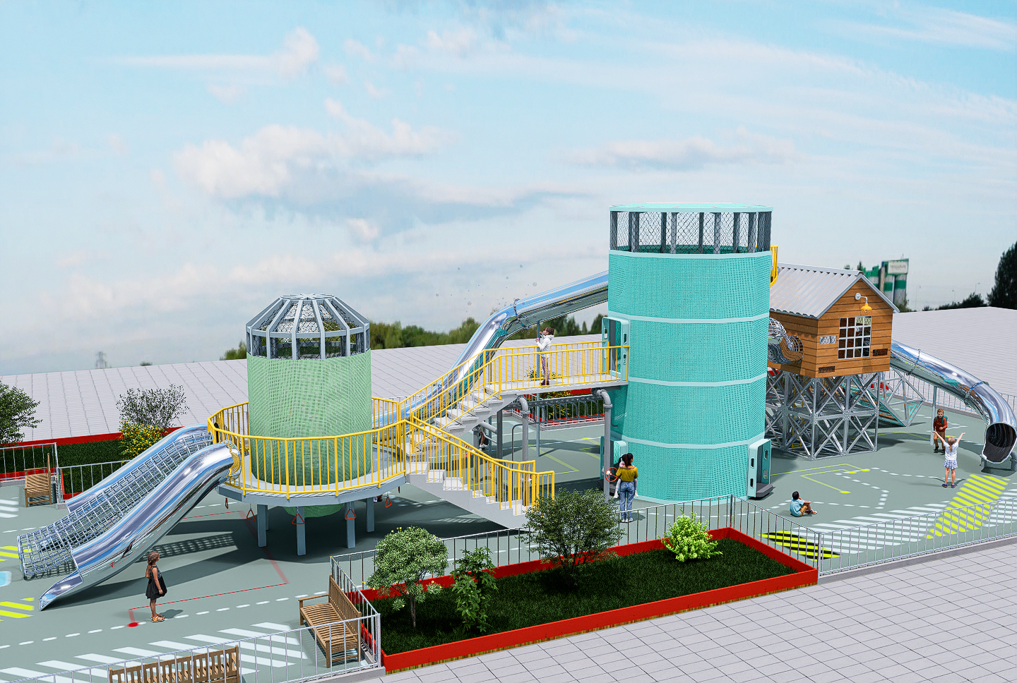 modeling，Outdoor recreation，Slide，park，old building renovation，Children's Playground，