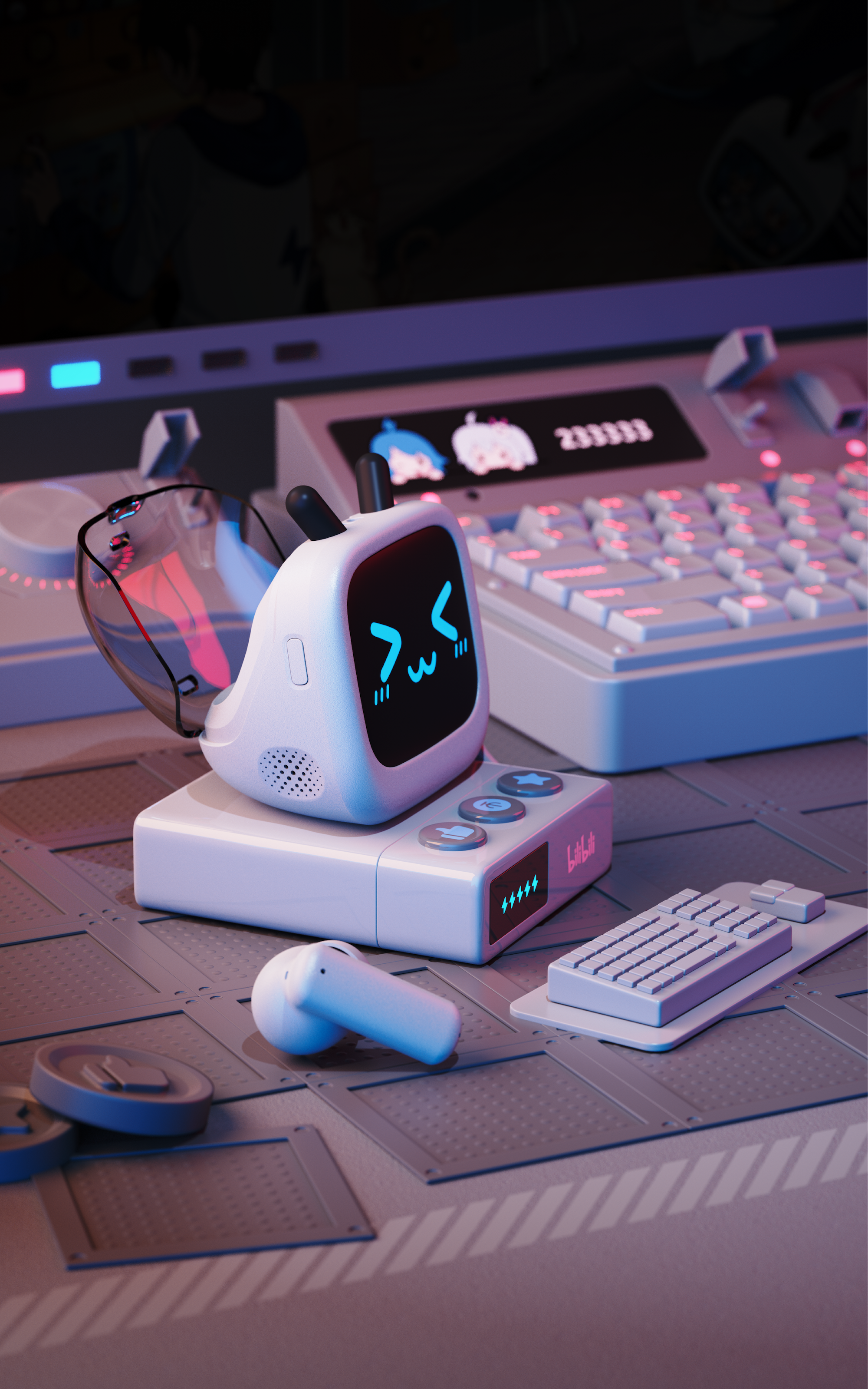 product design，Bilibili，station B，bilibili，Bluetooth headset，Small TV，Product appearance，