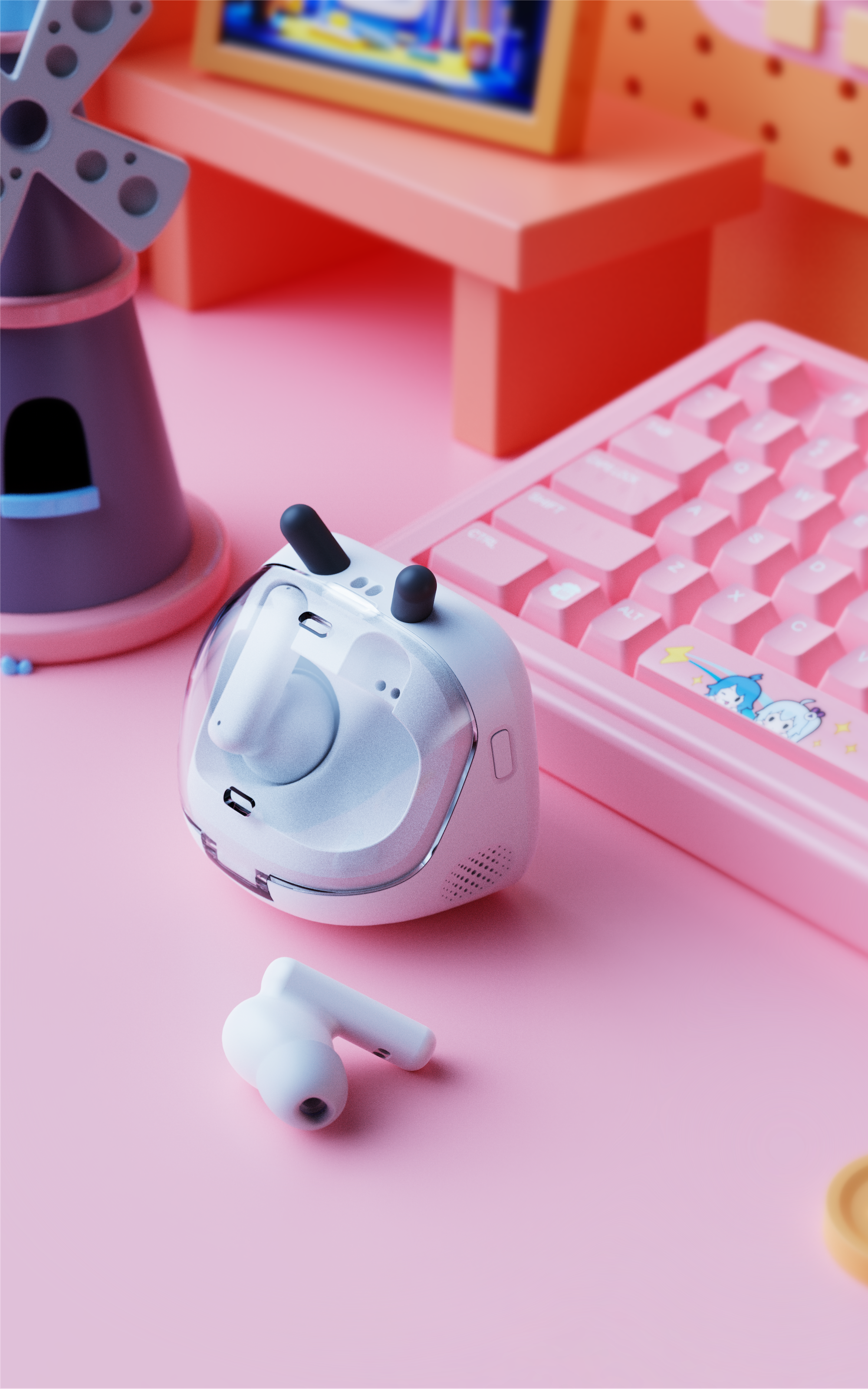 product design，Bilibili，station B，bilibili，Bluetooth headset，Small TV，Product appearance，