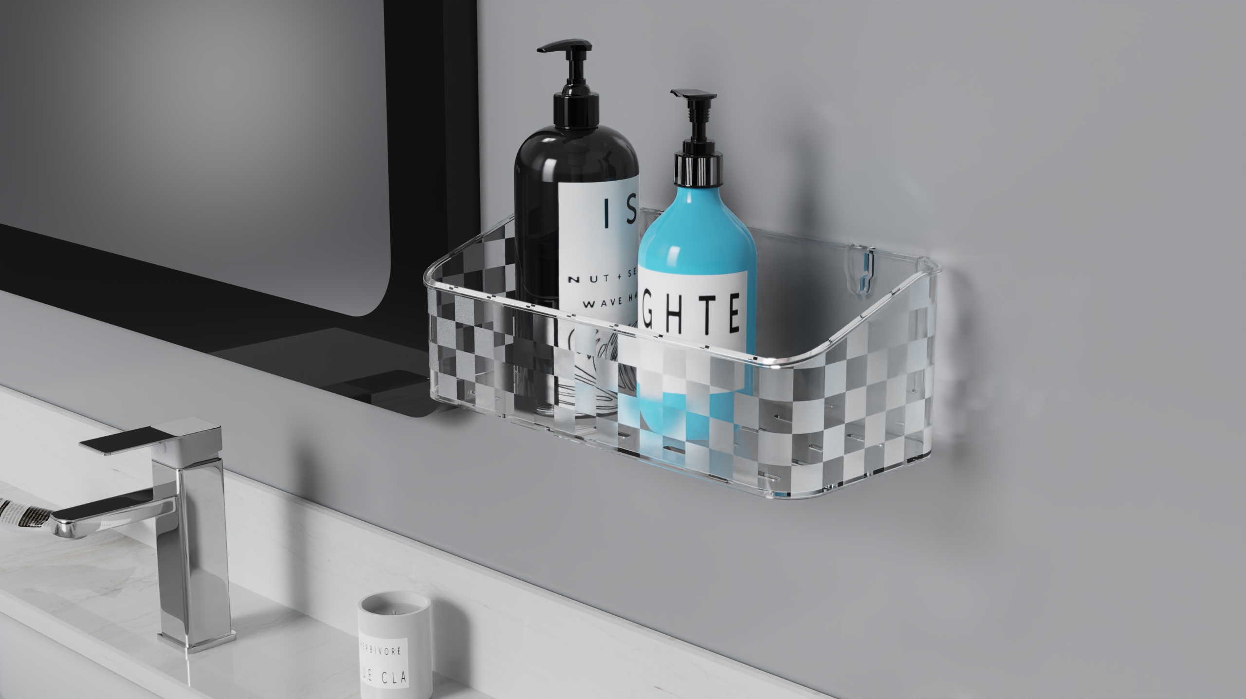 Suction Cup Storage Rack，Bathroom glass shelf ，Wall-mounted storage box，a hook，